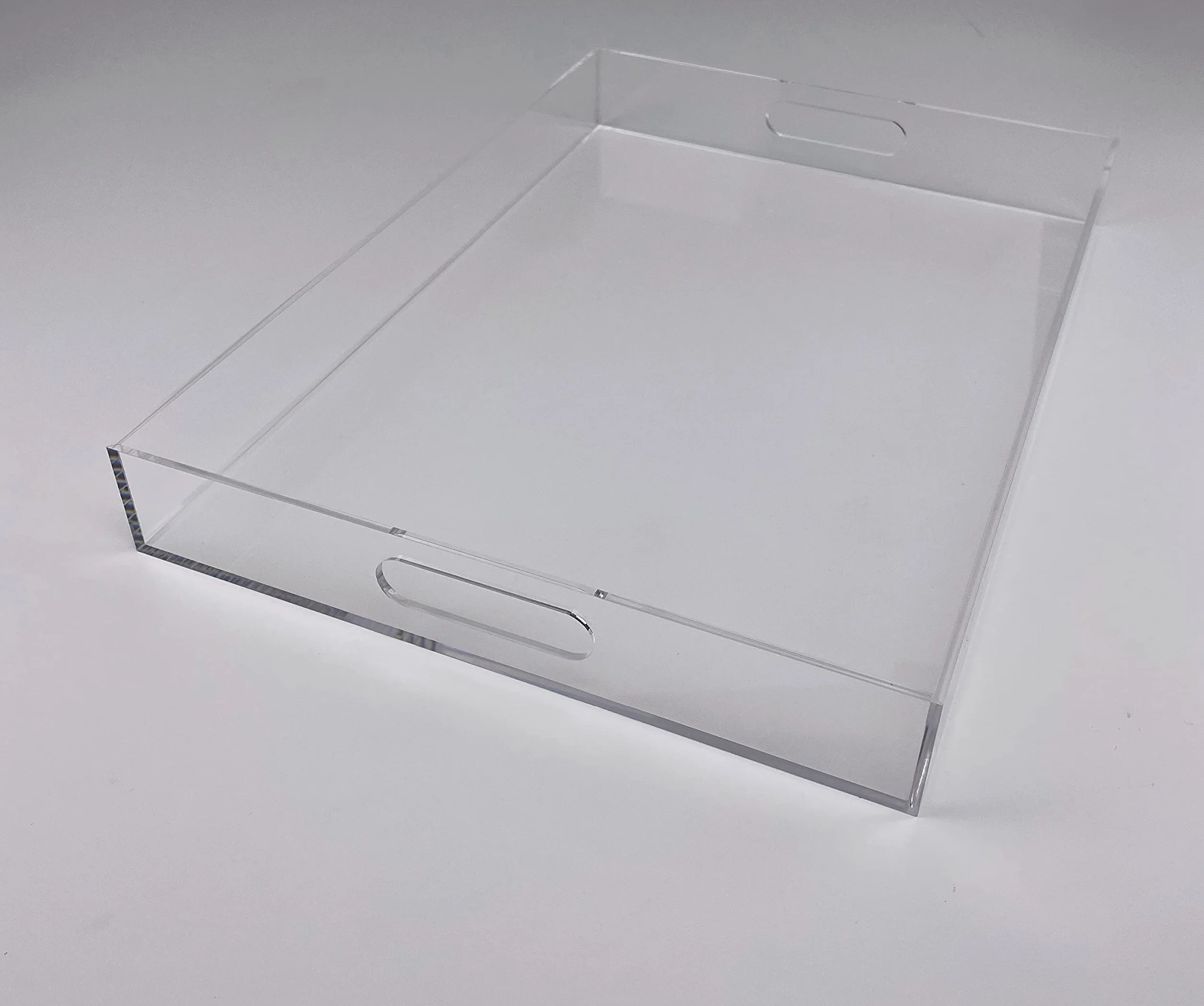 Bandeja de plástico acrílico con asas – Bandeja rectangular grande – Desayuno, té, café, alimentos, bebidas, 42 x 30 x 5 cm (transparente)