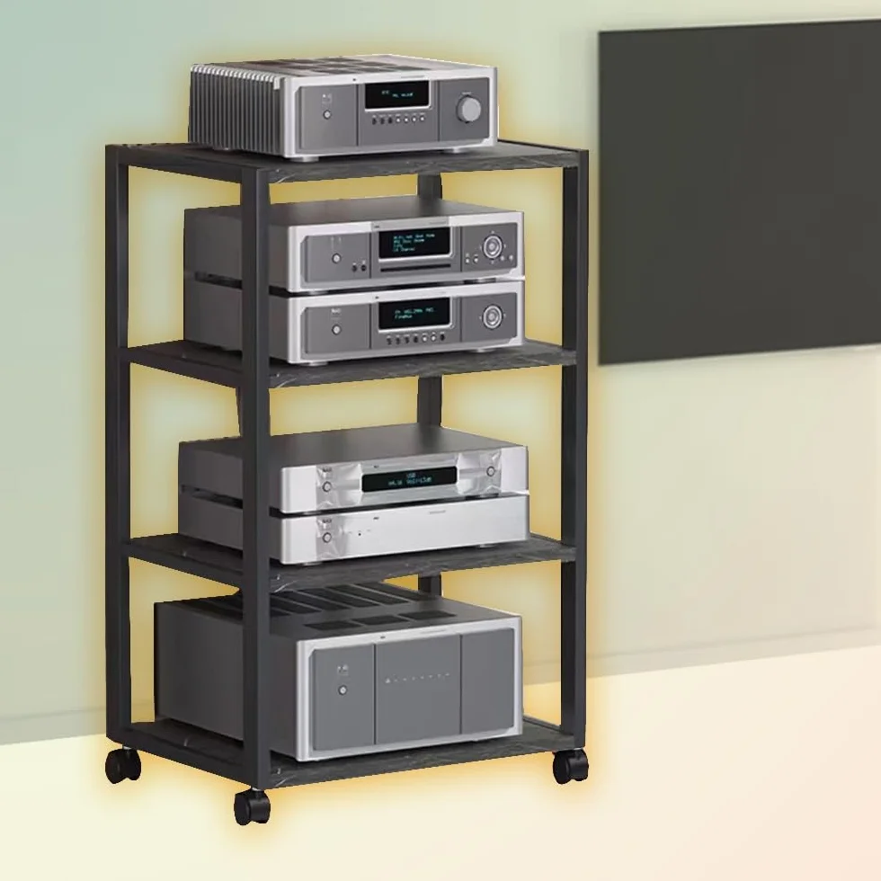 Gabinete De Almacenamiento De Medios AV Mueble Equipo HiFi con Ruedas 3/4/5 Niveles Torre Soporte De Audio, Estante De Consola De Juegos(4-Tier)