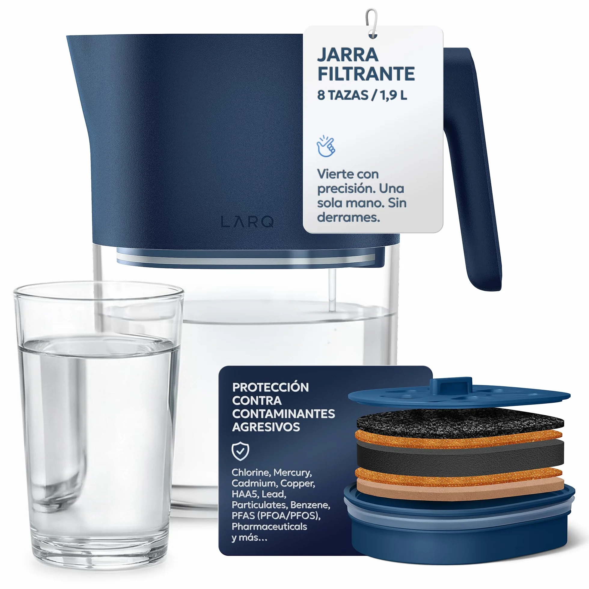 LARQ Jarra filtrante 1,9 L – Filtro Nano Zero™ que elimina cloro, plomo, PFAS y más – Agua más pura y mejor sabor - Monaco Blue