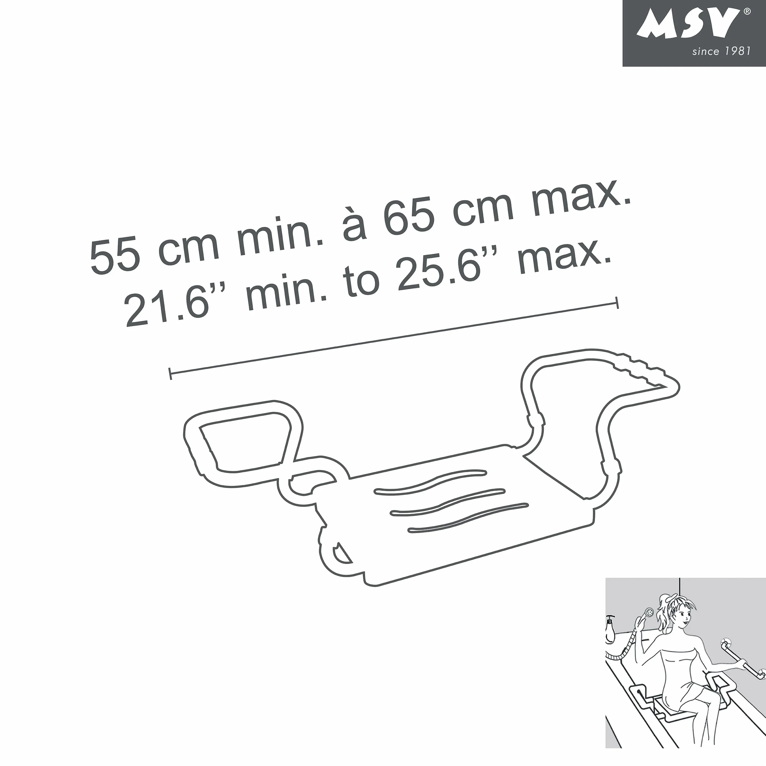 MSV MS093 - Asiento puente para bañera, aluminio 55/70 x 18.7 x 26.1 cm