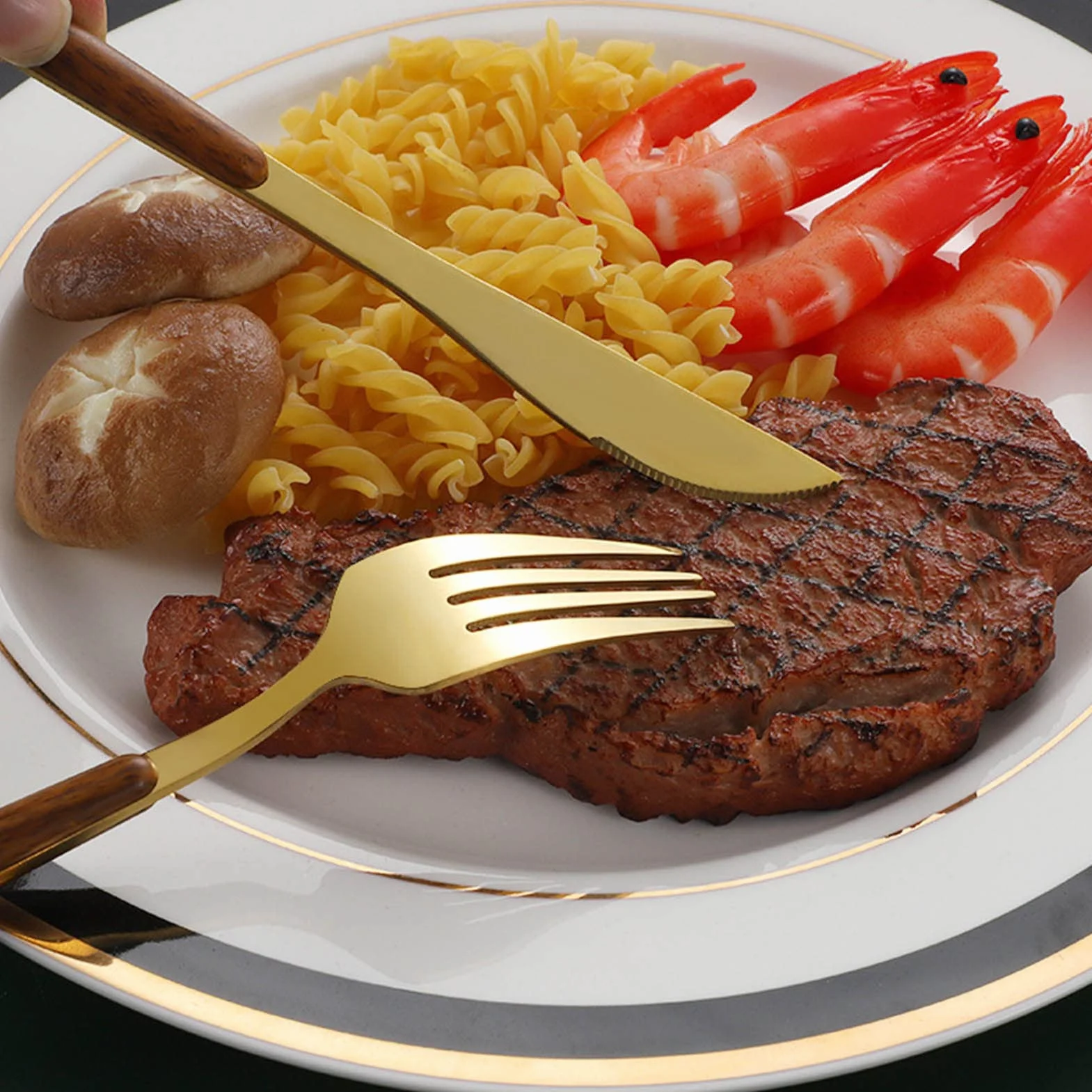 Juego De Cubiertos, Cubiertos con Mango De Madera para 12 Personas, Juego De Cubiertos con Paquete De Regalo, Diseño Pulido De Espejo, para Cocina Y Restaurante Apto para Lavavajillas,A (A)