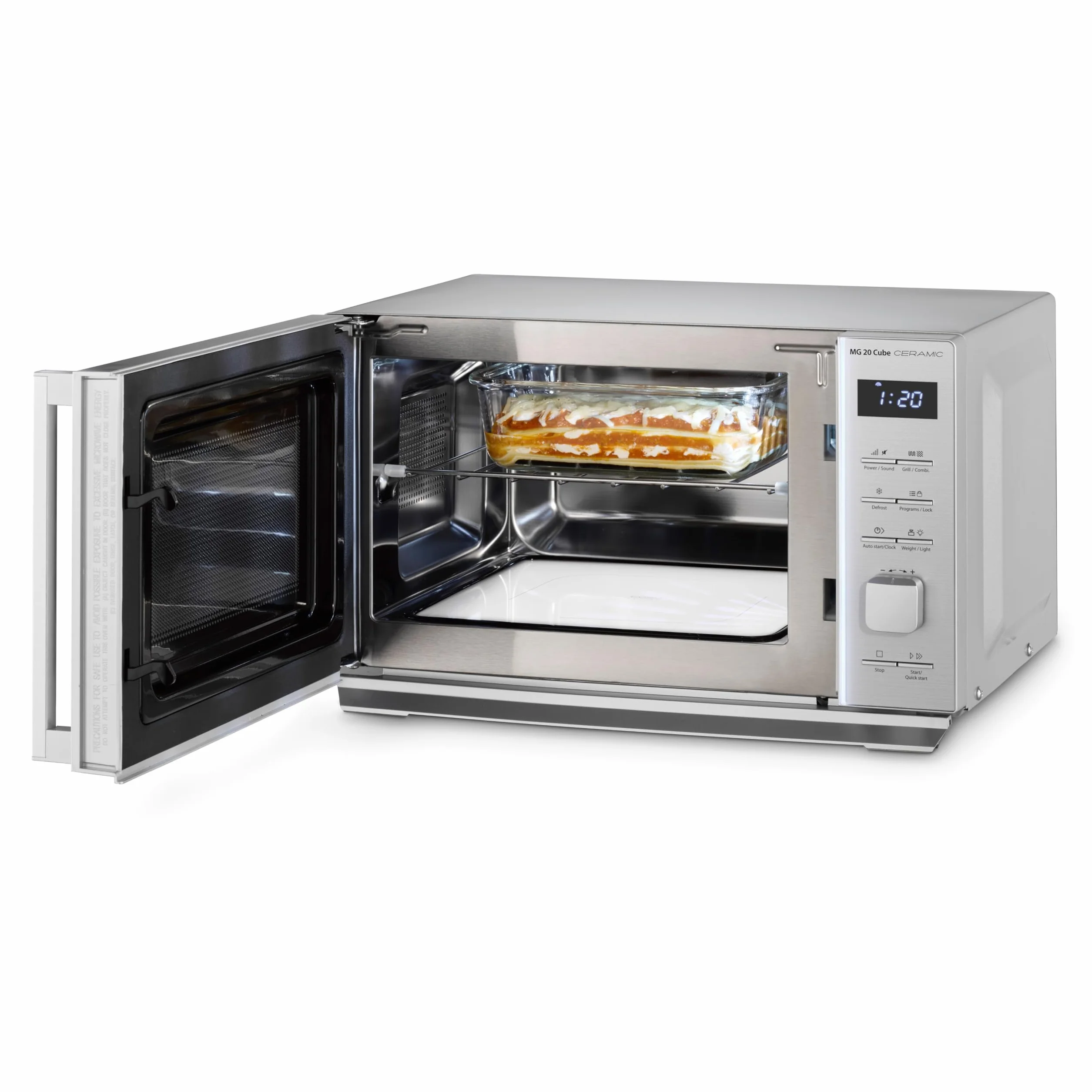 CASO MG 20 Cube Ceramic Microondas 2 en 1 1000W 20L 13 programas automáticos sin plato giratorio plateado