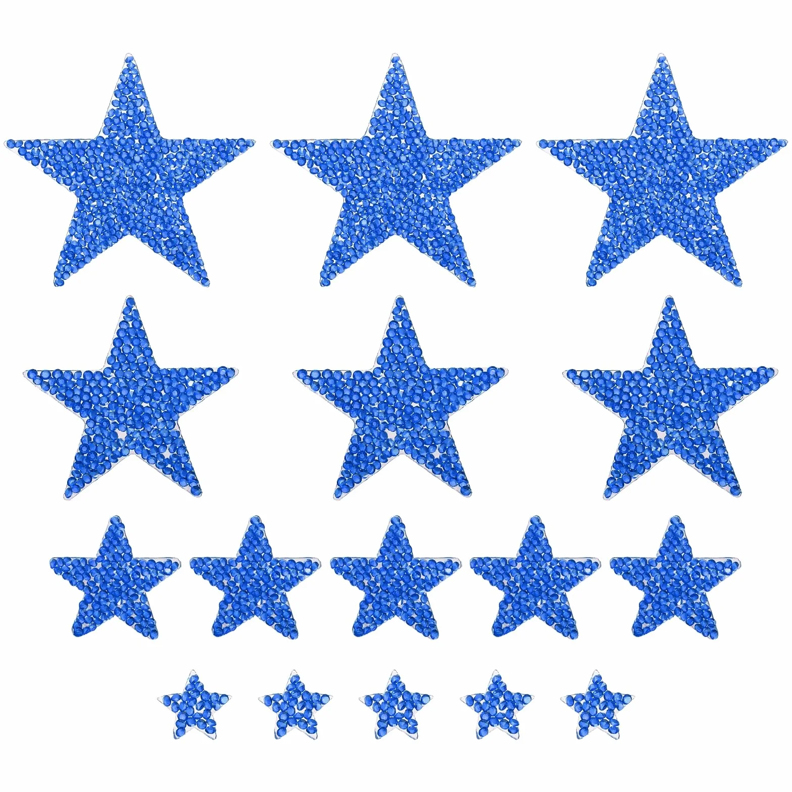 MECCANIXITY 16 parches para planchar con diseño de estrella y diamantes de imitación, parches bordados con brillantina, para ropa, manualidades, bolsos, sombreros, pantalones, en 4 tamaños