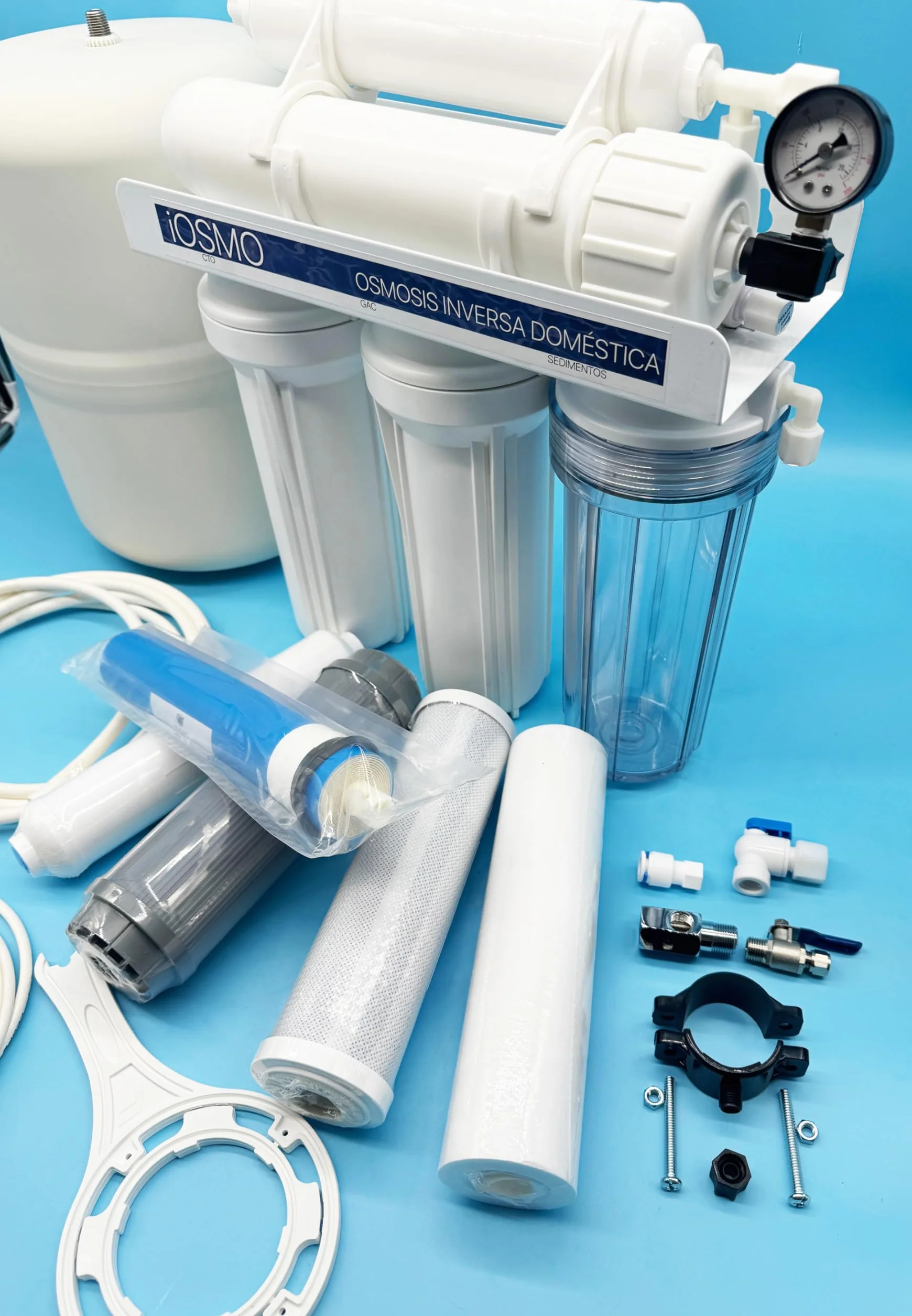Equipo de Ósmosis Inversa Domestica iOSMO | Ósmosis Inversa 5 Etapas + 2 Recambio Filtros | Filtros y Membrana Universales | Diseño Exclusivo para iFONT (Fabricante: Hidro-Water S.L)