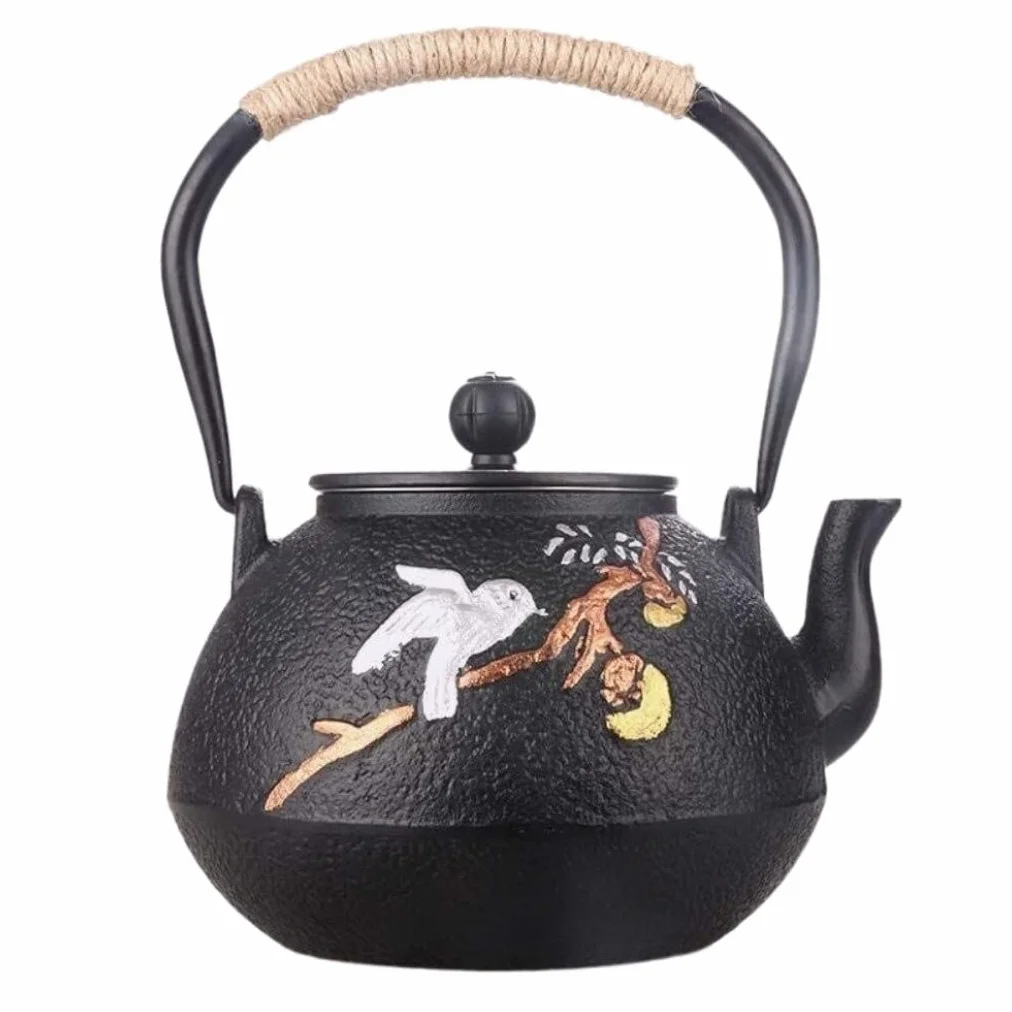 Tetera de Hierro Tetera Japonesa Tetera De 1200ML, Teteras De Hierro Fundido, Proceso Sin Recubrimiento, Olla De Hierro Crudo Tetera Hierro Fundido Hervidor de Hierro Fundido