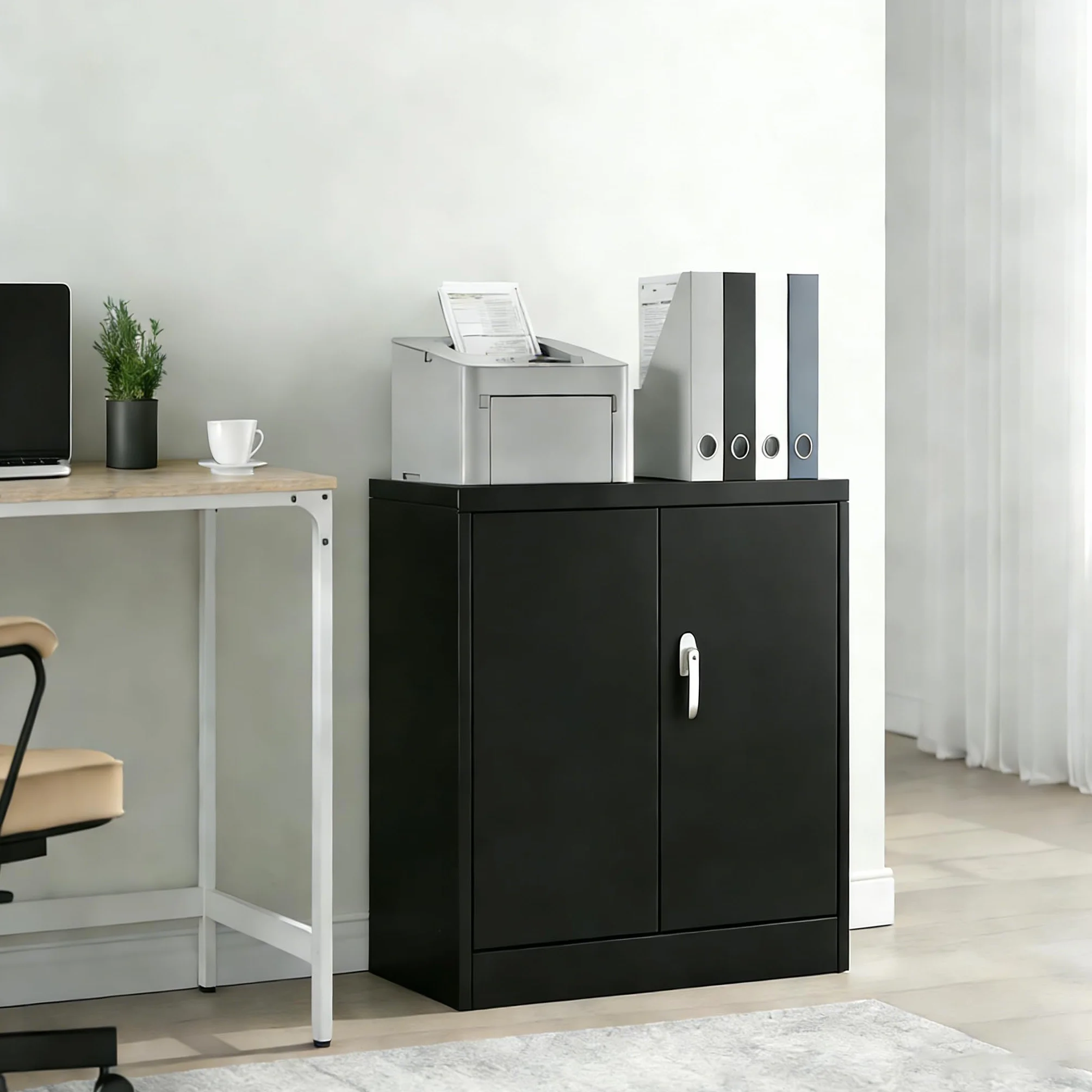 Zstar Armario de Almacenamiento para Oficina - de Acero Doble Altura con Puertas y Cerradura, Resistente al Fuego y Humedad, con Cerradura - Ideal para Archivos y Almacenamiento Personal