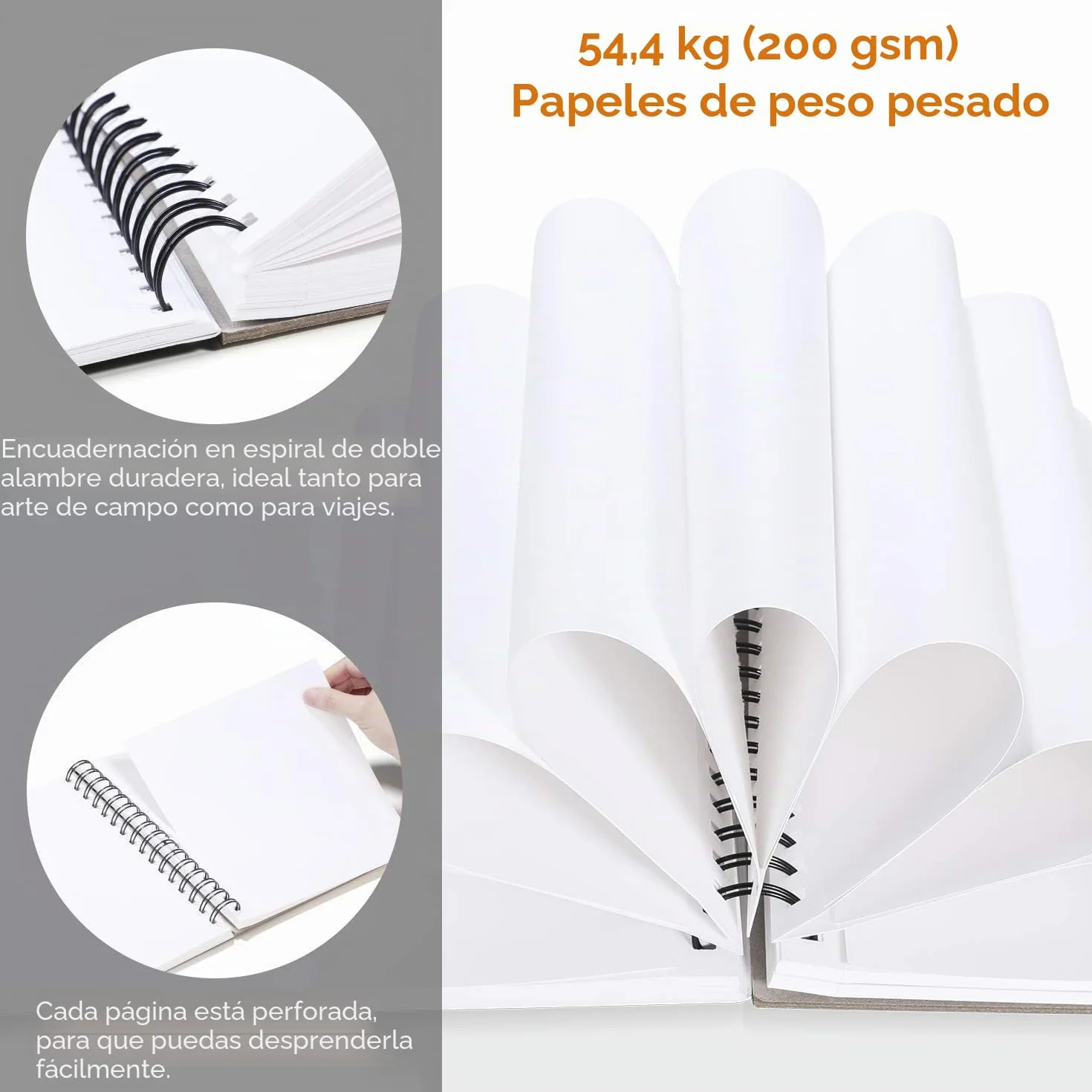 Ohuhu Cuaderno de Dibujo 200g/m² Tapa Dura Encuadernado en Espiral 225mm x 210mm 124 páginas