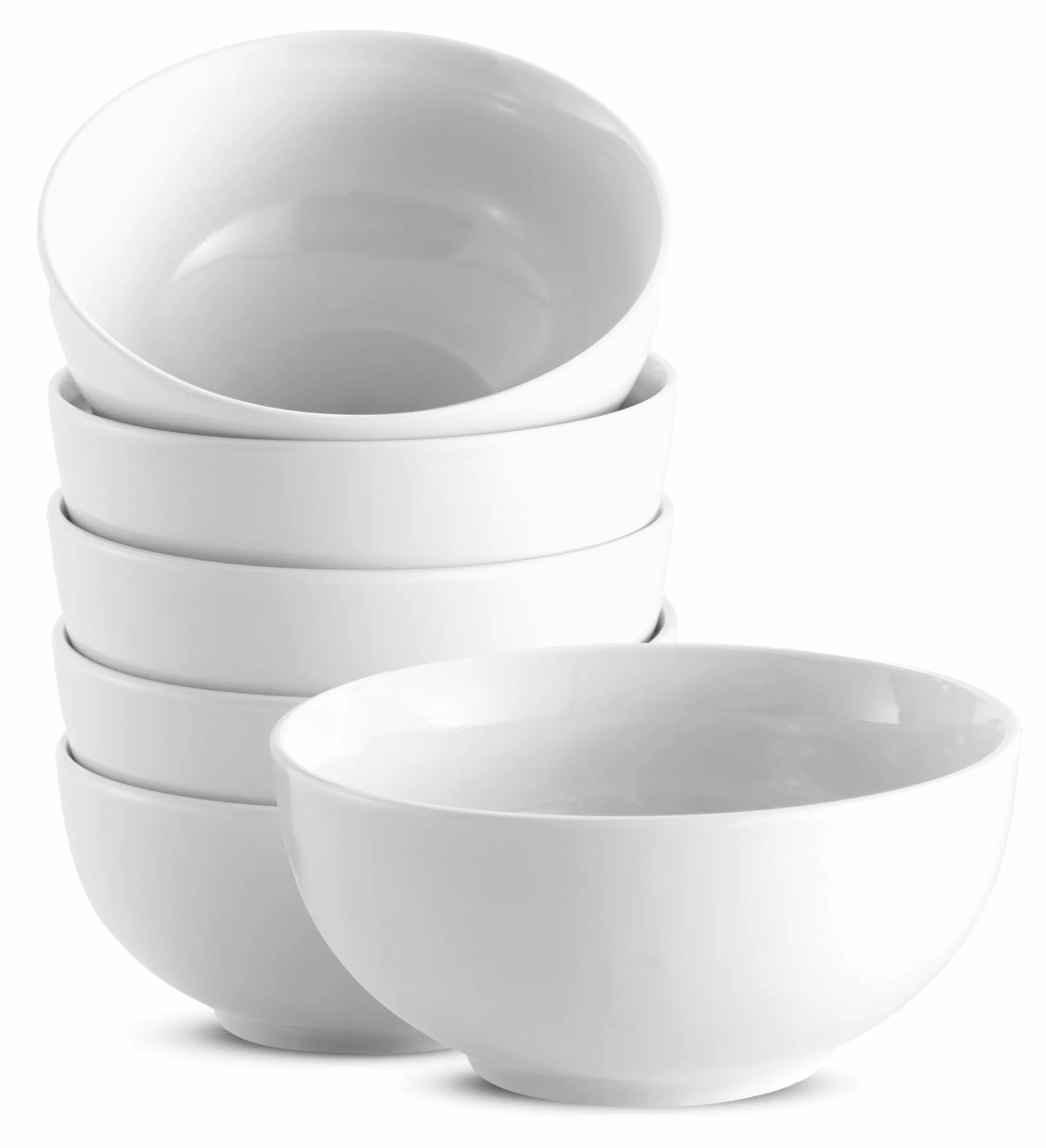 KooK Cuencos de cerámica aptos para microondas, lavavajillas y congelador, platos de porcelana para sopa, pasta, ensalada, avena, interior profundo, 24 onzas, juego de 6, blanco malvavisco