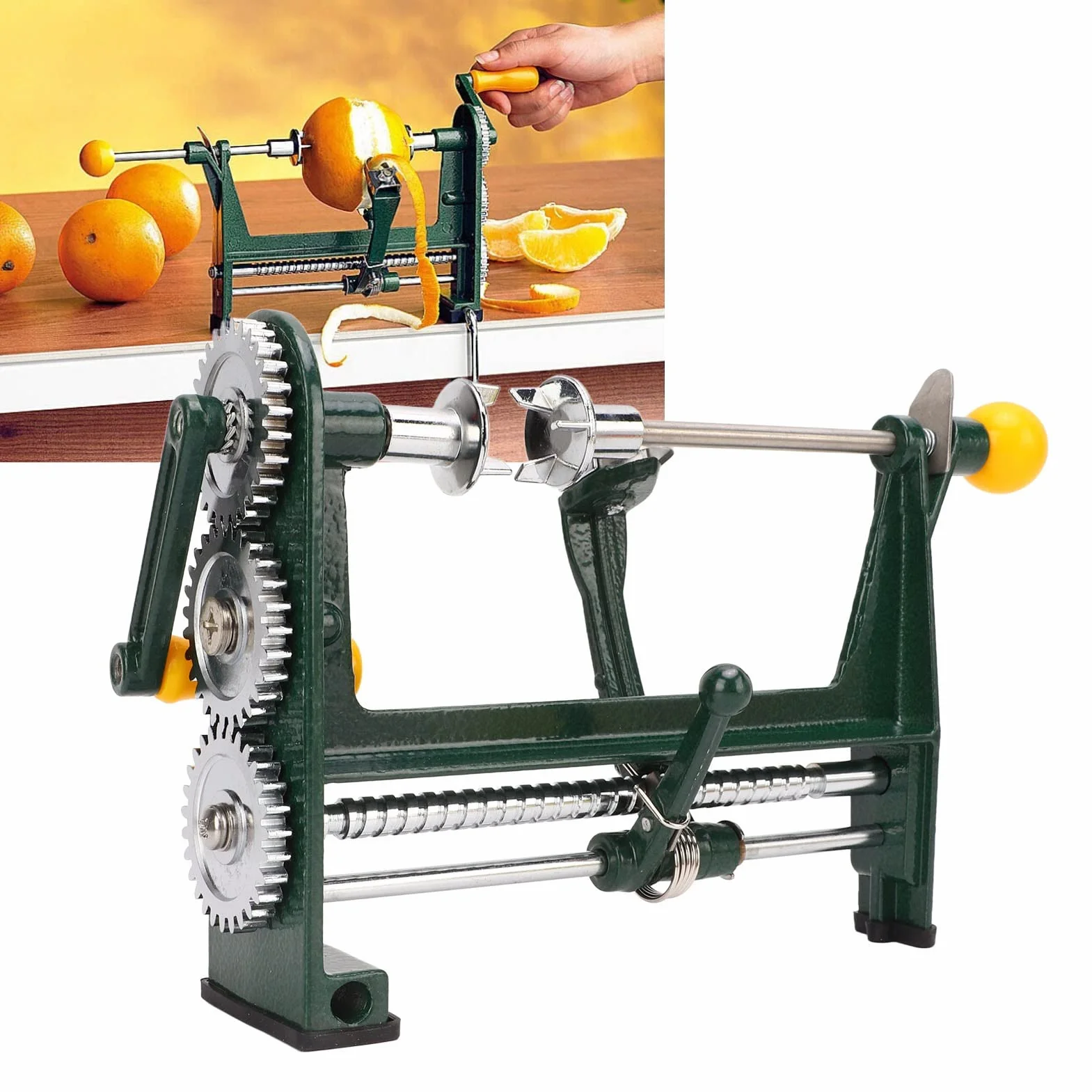 Pelador Multifunción Acero Inoxidable Cortador Corazones para Peras Frutas Base Abrazadera Verde