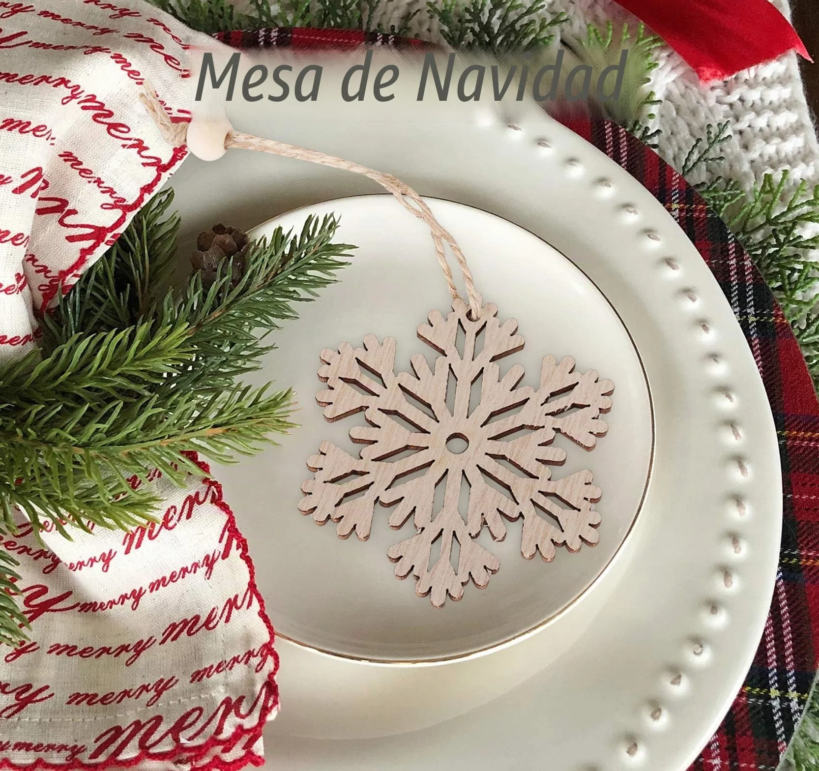 Adornos de Madera Navidad Copos de Nieve 18pcs Colgante Decoración Rústica