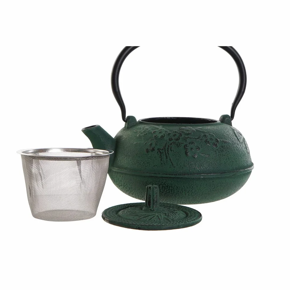 Tetera de la Marca DKD Home Decor Negro Verde Hierro Flores (19.5 x 17 x 18.5 cm) (1000 ml) (2 Piezas) (Referencia: S3026120)