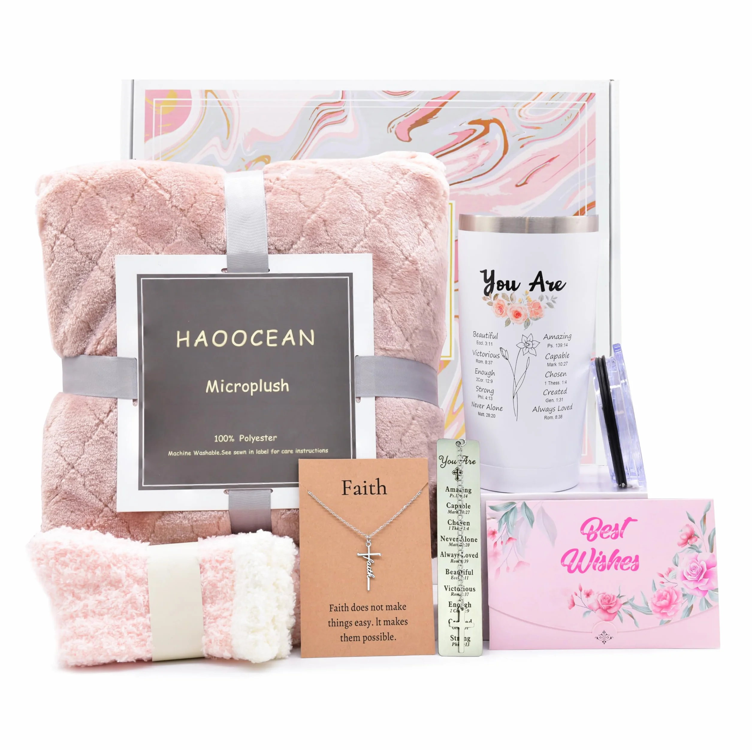 Regalos cristianos para mujeres, cesta de regalos religiosos inspiradores, juego de manta de vaso espiritual católico, regalo de cumpleaños para madre, esposa, hermana, mejor amiga