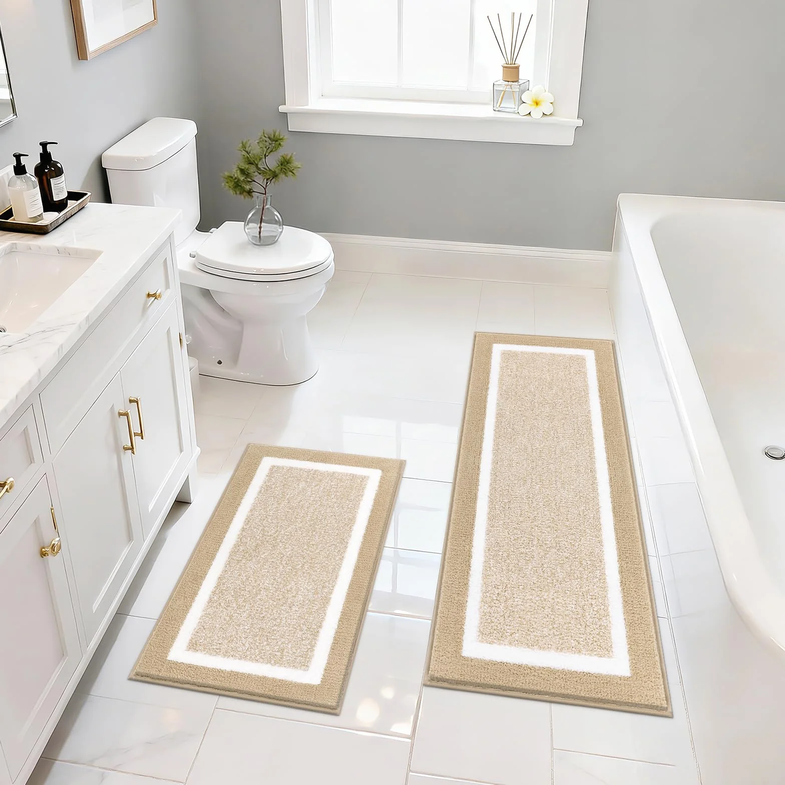 Pauwer - Juego de 2 alfombras de baño, antideslizantes, absorbentes, lavables a máquina, para el suelo del baño, bañera y ducha