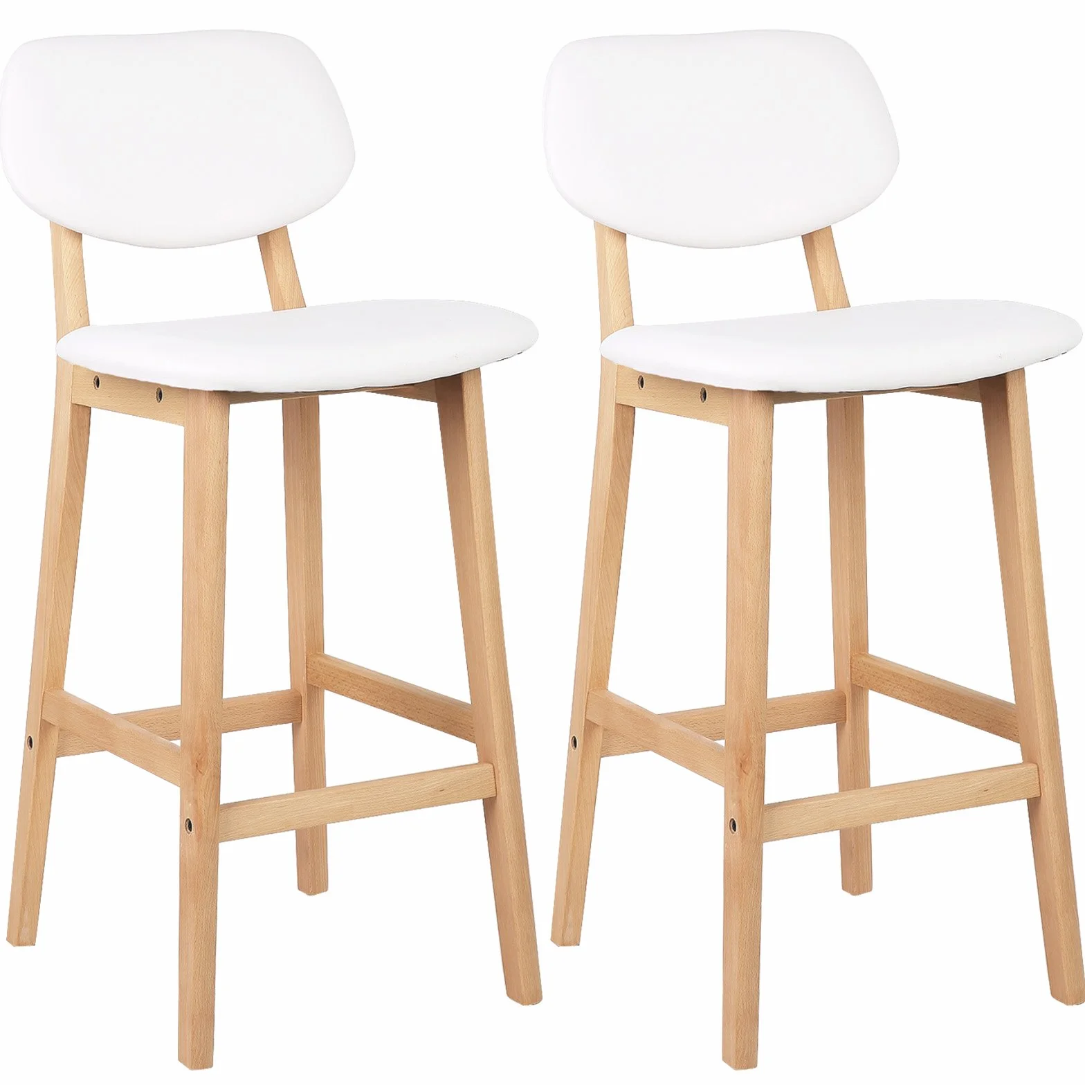 WOLTU Taburetes de Bar Juego de 2, Taburete Alto Cocina con Acolchado Asiento y Respaldo, Blanco