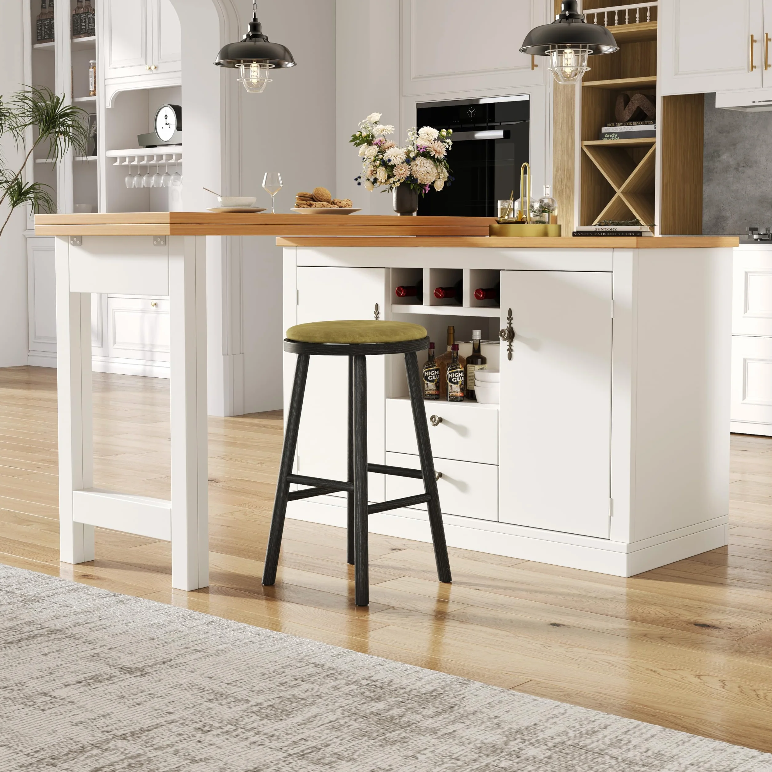 Mesa de bar extensible de alta calidad con función giratoria de 360° y espacio de almacenamiento, longitud ajustable de 120 a 180 cm, para salón, comedor, oficina, mesa de comedor con