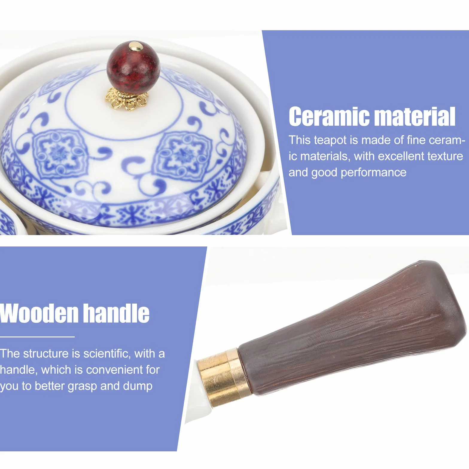 Juego de Té Chino de Cerámica Estilo Chino Tetera y 4 Tazas Fácil de Limpiar y Verter Adecuado para Aficionados al Té en Casa