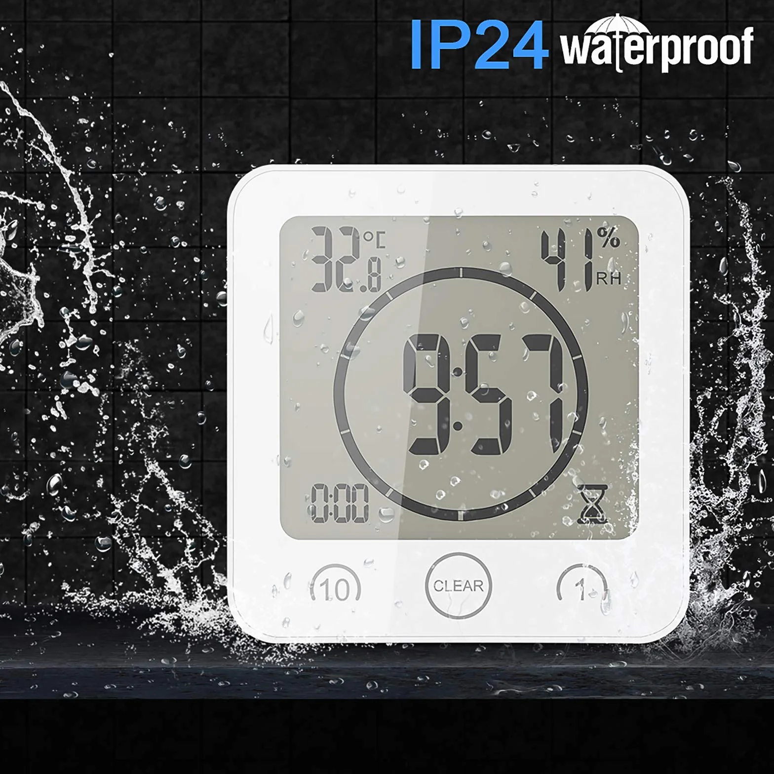 Reloj de Baño LCD Digital Impermeable con Alarma, Control de Temperatura y Humedad, Temporizador