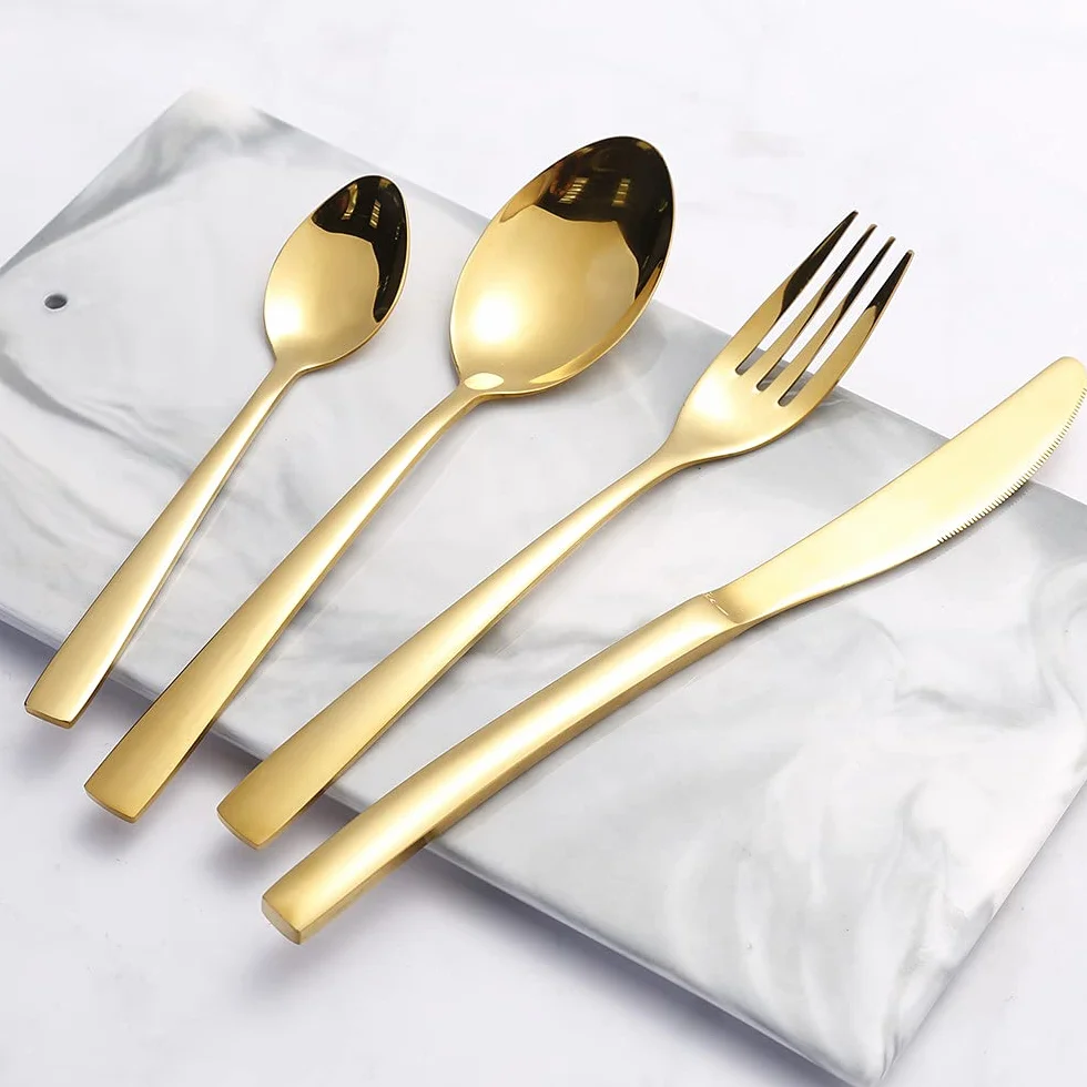 Juego de Cubiertos Home Safety Set de Cubiertos 24 Piezas, Juego De Cubiertos Para Regalo, CuberteríA En Acero Inoxidable Con Cuchillo, Tenedores, Cucharas, CuberteríA de Mesa Para 6 Personas,Gold