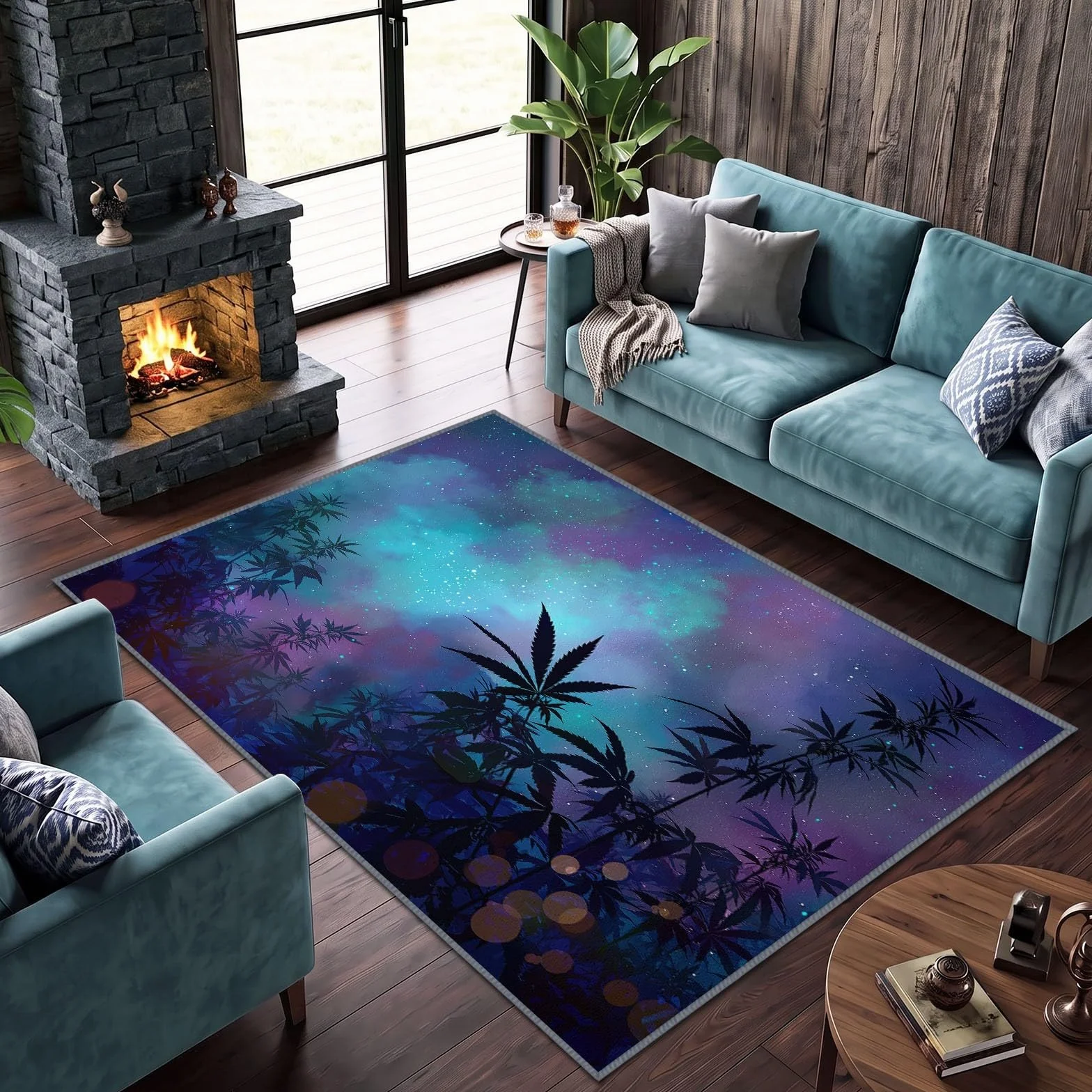 Fantasy Universe - Alfombra para sala de estar, 140 x 200 cm, diseño de hojas de cielo estrellado, lavable a máquina, alfombra para dormitorio, suave, pelo corto, antideslizante, alfombra clásica para