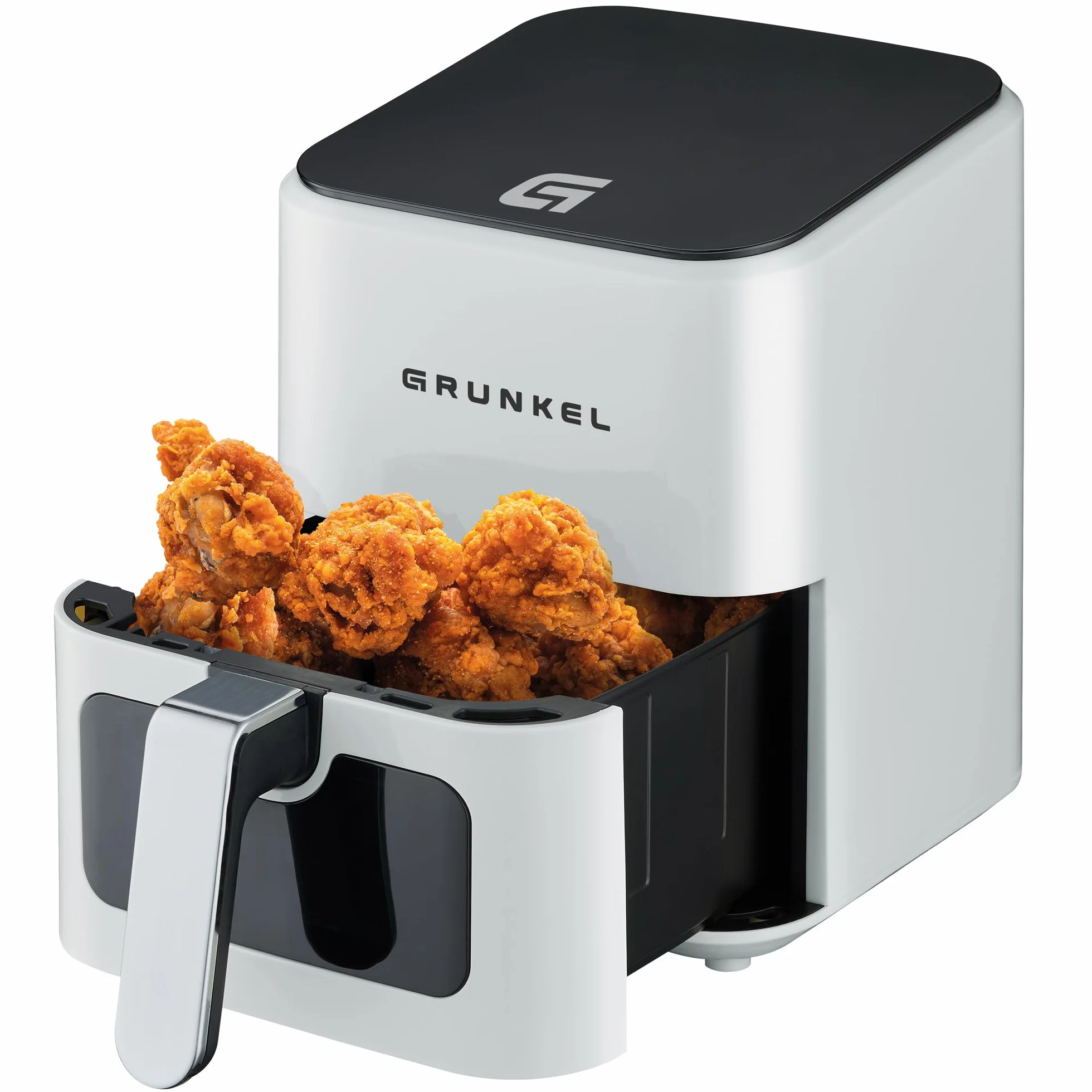 Grunkel - Freidora aire - Air Fryer - 4 Litros y 7 programas. WEF. Panel de control digital Multifunción y ventanal visualización retroiluminada. Temporizador 60 minutos - Freidora sin aceite (Blanco)