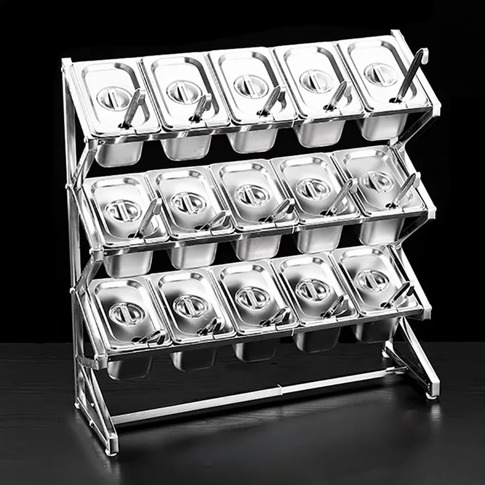 Organizador De Especias Expandible, Dispensador De Alimentos De Acero Inoxidable para Encimera con Tapa Y Cuchara, Contenedor para Almacenar Alimentos De Cocina,15 Grid