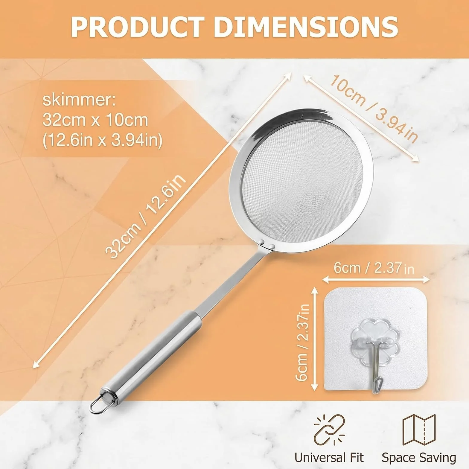 Espumadera de Acero Inoxidable 10cm Colador de Malla Fina Resistente al Óxido