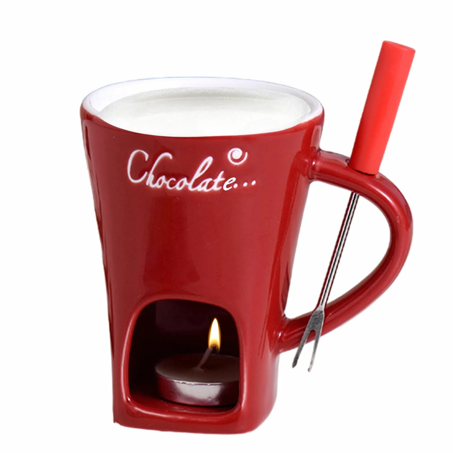 Taza de fondue de chocolate de cerámica con velas de té