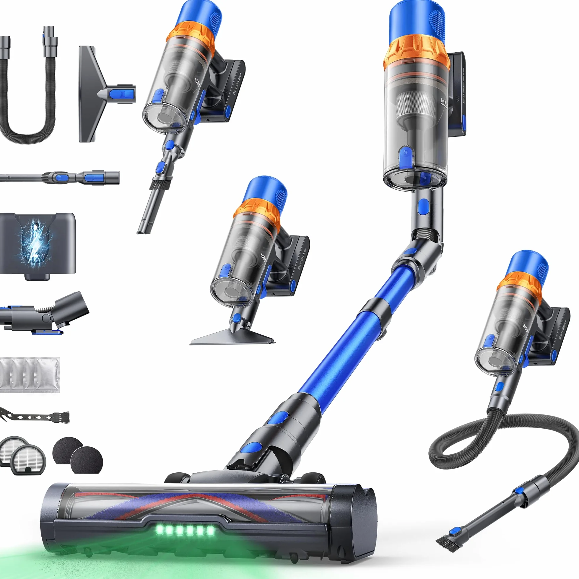 Aspiradora sin Cable 600W/50KPA/65Min(ECO), Escoba Aspiradora sin Cable Vertical X13 con Adaptador curvo de 90°, AUTO Modo, Carga de Pared, Aromaterapia, Manguera de 1M, para Cabello/Alfombras/Pisos