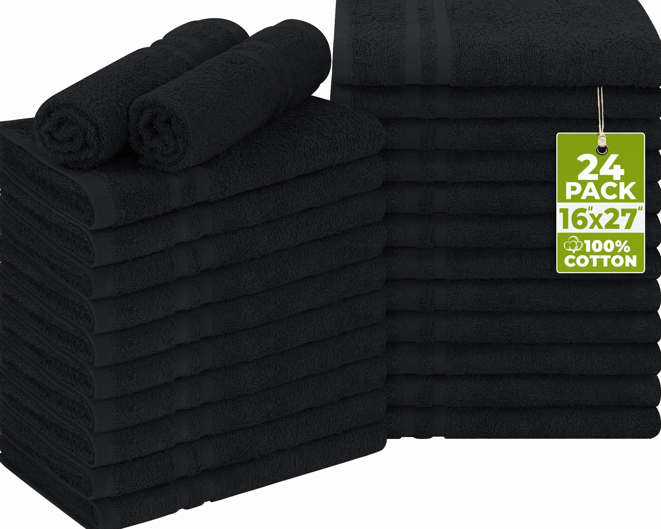 Utopia Towels - Toalla de salón de algodón a Prueba de blanqueador (16 x 27 Pulgadas) - Toalla de Mano 100% algodón para Gimnasio (24 Unidades, Negro)