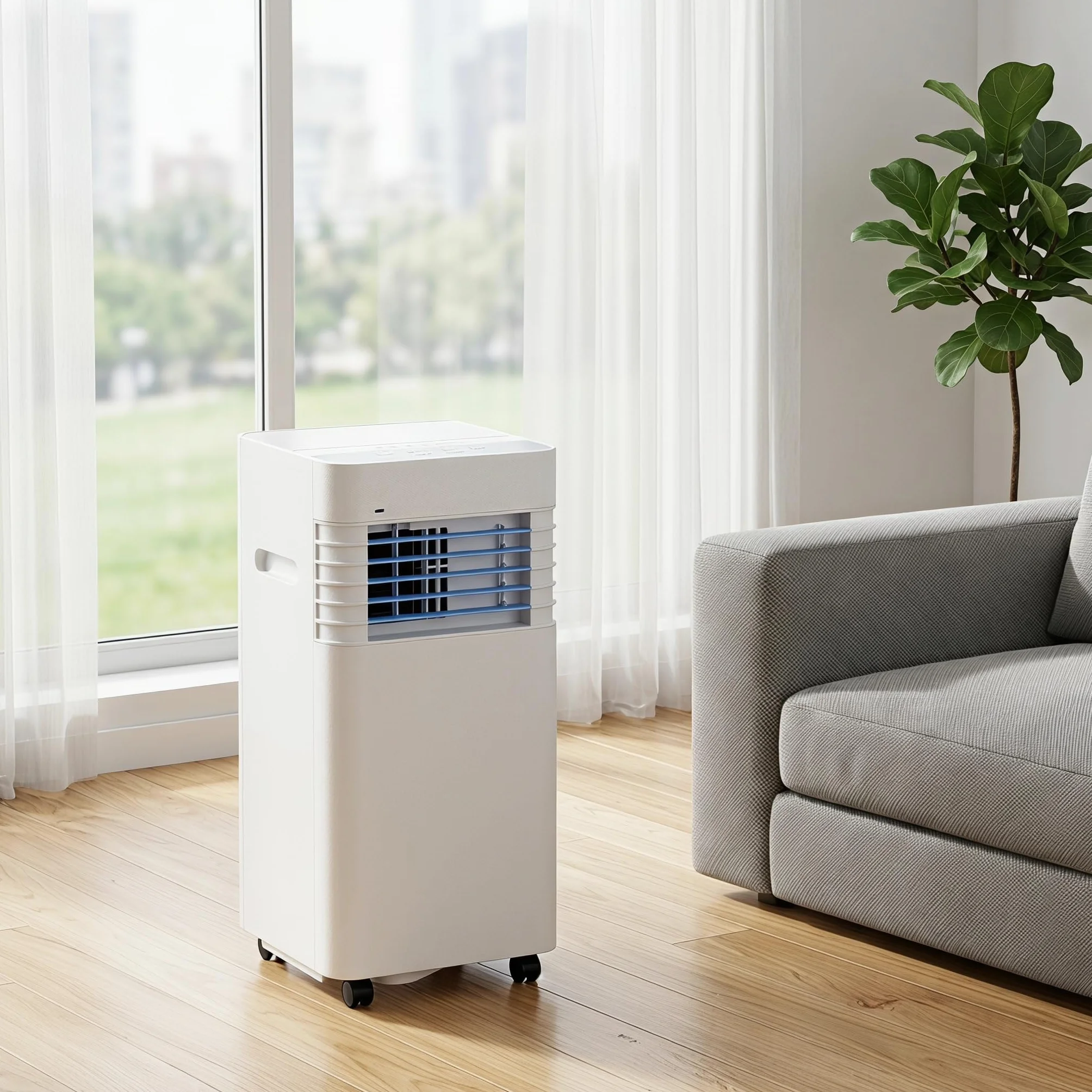 Aire acondicionado portátil de 14000 BTU, unidad de bajo consumo con kit de instalación, 2 velocidades, temporizador de 24 horas, ventilador de refrigeración para el hogar, habitaciones grandes