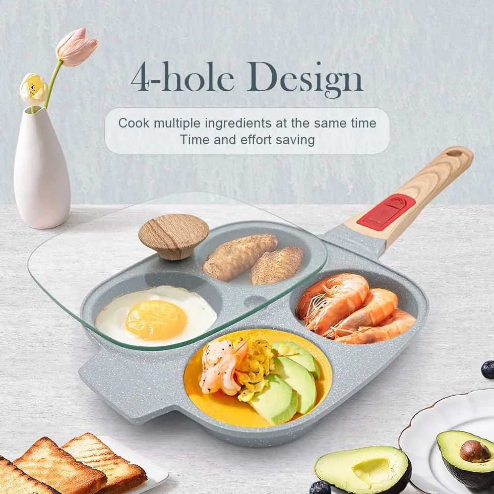 RANX INGST Sartén Tortitas con Tapa, Revestimiento Cerámico Antiadherente, Sartén para Huevos con Mango Extraíble para Desayuno - Azul