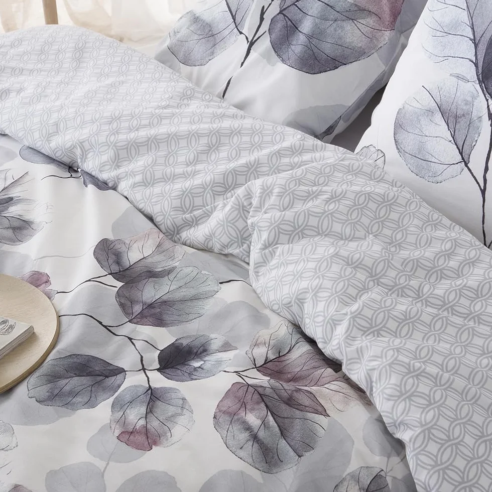 COTTON ARTean Funda Nórdica Cama 135 satén algodón 200 Hilos Lorna Gris | Incluye 2 piezas: F. Edredón 220x220 + 1 F.de Almohada Cierre Botones. Certificado OEKO-TEX