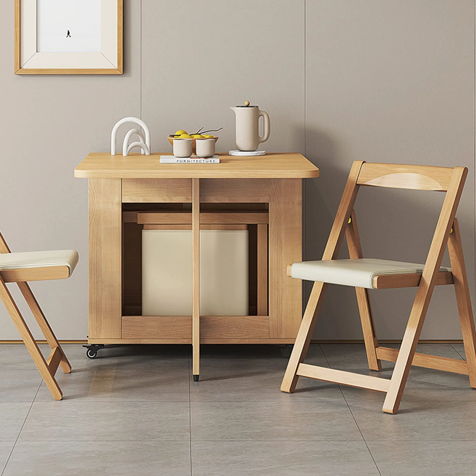 Juego De Mesa De Comedor Plegable, Mesa De Comedor Extensible De Madera con 4 Sillas, Mesa De Hoja Abatible para Cocina Comedor Sala De Estar Restaurante-1.4m