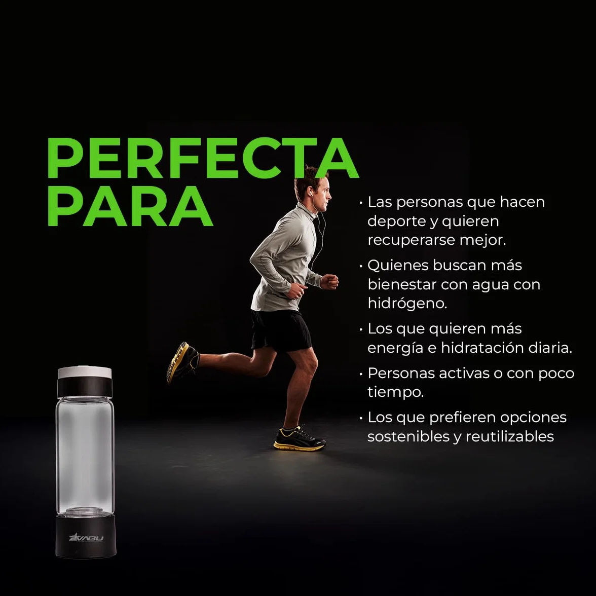 Botella de Agua Hidrogenada – 1400 PPB de Hidrógeno Molecular – Tecnología SPE/PEM de Alta Pureza – Incluye Funda Protectora - Auto limpieza Membrana - 400 ml (Molecular Sport)