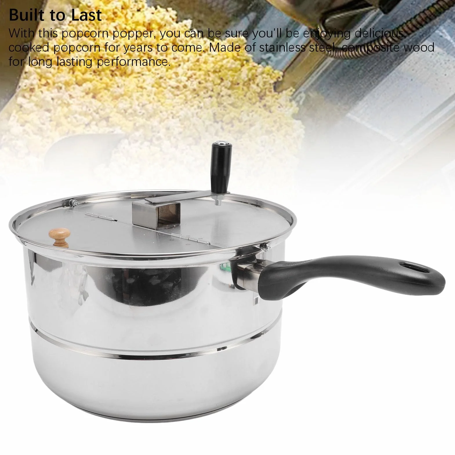 VBESTLIFE Máquina Portátil de Palomitas de Maíz con Manivela, Palomitas de Maíz de Acero Inoxidable, Fácil Limpieza para Cine en Casa