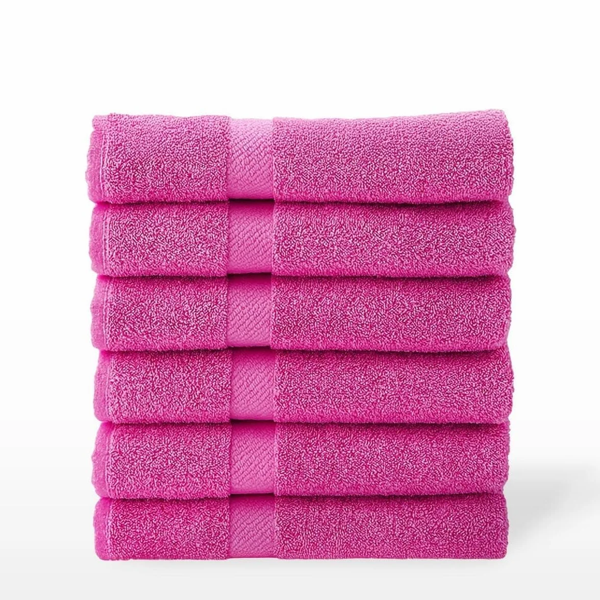 Juego de 6 Toallas de Ducha Grandes Fucsia 100% algodón Rizo 150x100 cm | Tejido suave de gran gramaje con alta absorción. Aptas para lavadora, de uso diario.