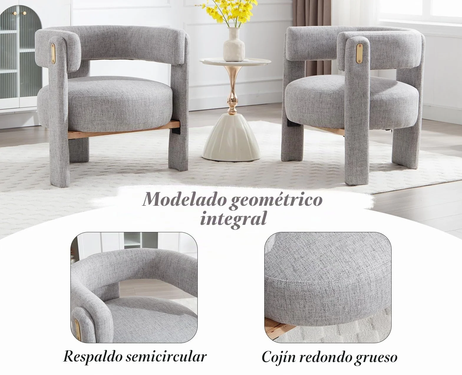 chairus Butaca Salón de Lino Sillón Dormitorio de Vestidor con Patas de Madera, Silla Lectura Habitación Moderna con Reposabrazos para Hogar/Sala de Estar, Gris