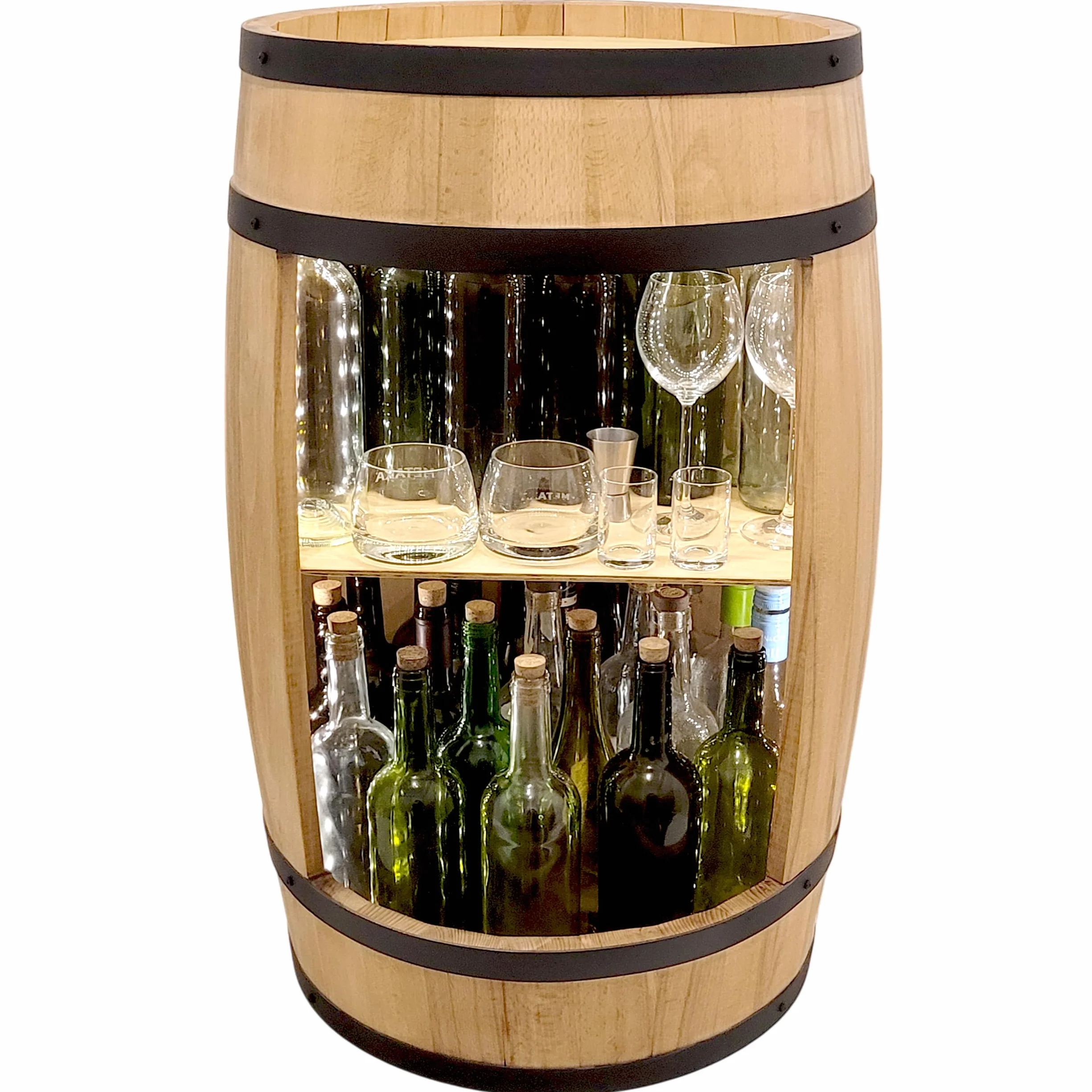 Minibar armario rústico con LED, mesa de bar con madera 82 cm, barril vintage, decoración para el hogar, cerveza, barril de vino, whisky, alkohol - regalo para hombre