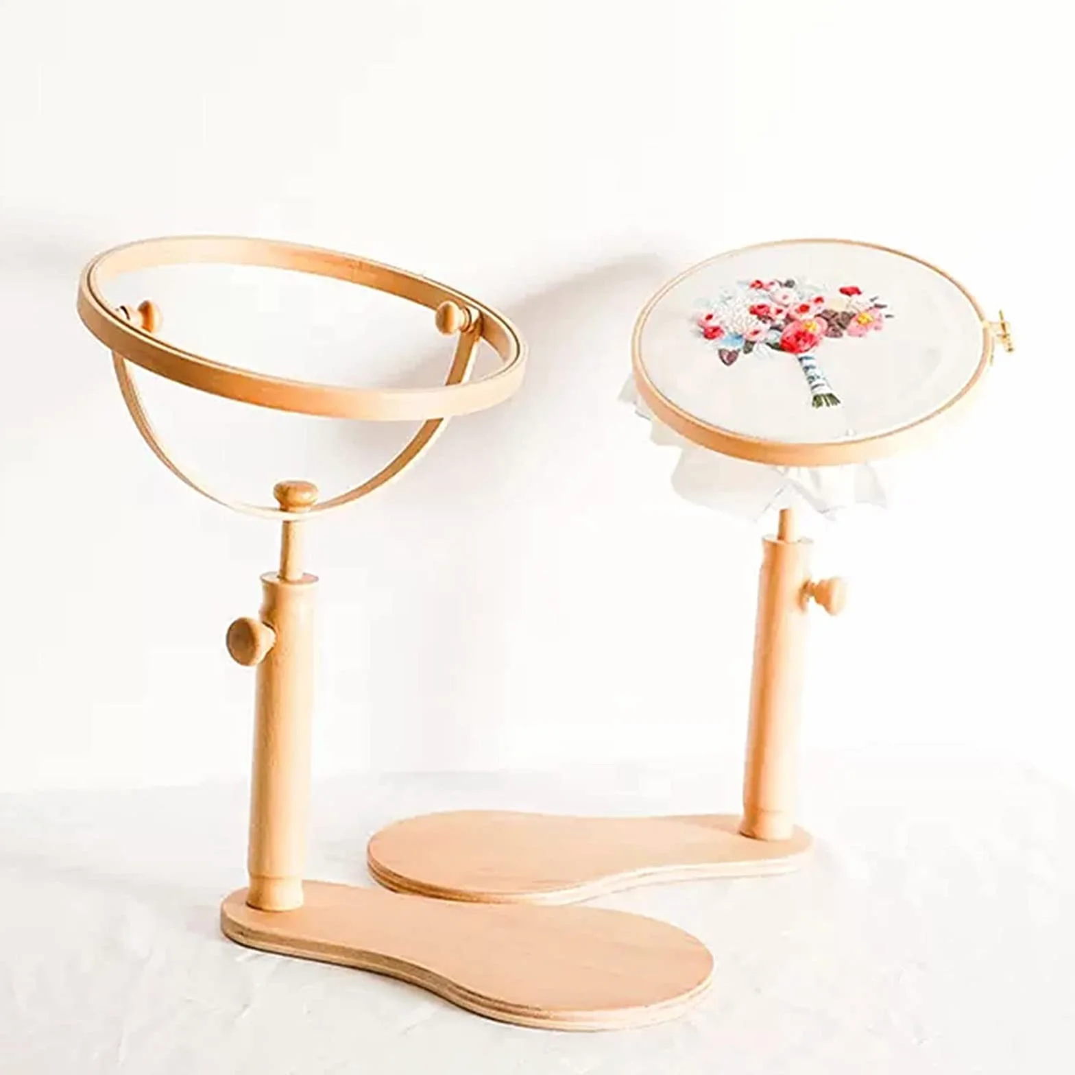 Bastidor de Punto de Cruz Ajustable con Soporte Giratorio para aro de Bordado con Aros de Madera Redondos de 9,4 Pulgadas, Soporte de Bordado de Madera, Soporte para aro de Bordado