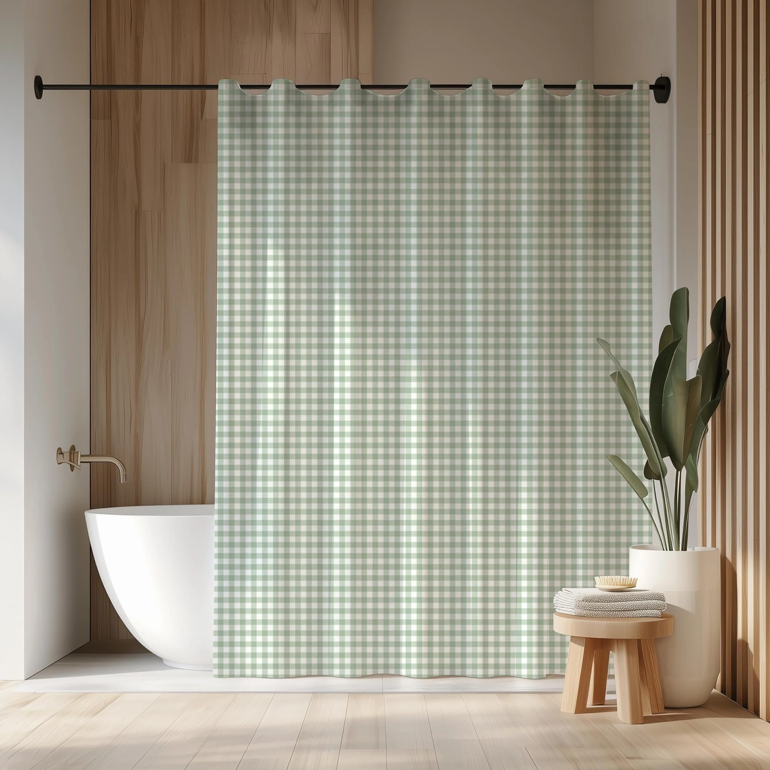 Cortina de ducha impermeable a cuadros verde 300 x 200 cm, poliéster, ideal para dormitorio, apartamento, baño de invitados, elegante y para niñas