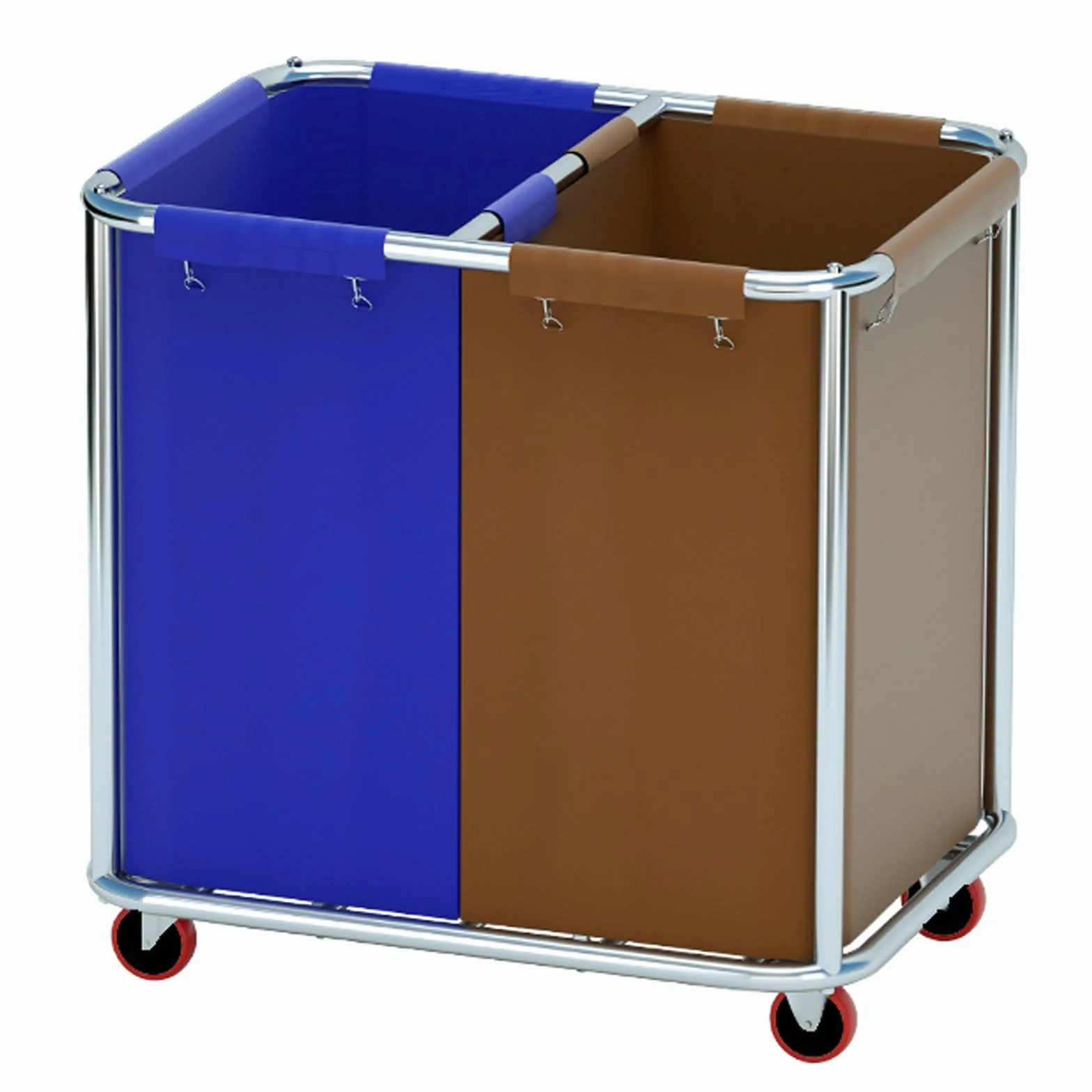 Carrito de Lavandería Comercial con Ruedas, Capacidad de 400 L, Clasificador de Ropa para 2 Bolsas, Estructura de Acero Inoxidable, Tela Oxford Impermeable