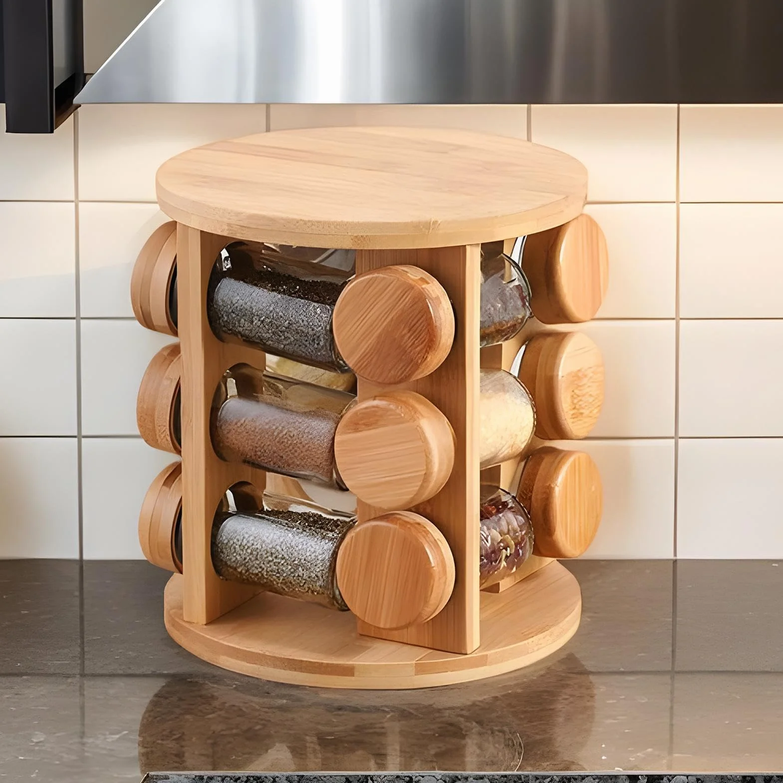 Estante giratorio para especias | Estante de cocina de madera para tarros | de azúcar, estante de almacenamiento de condimentos - para armario de despensa, encimera de cocina, comedor y hogar para