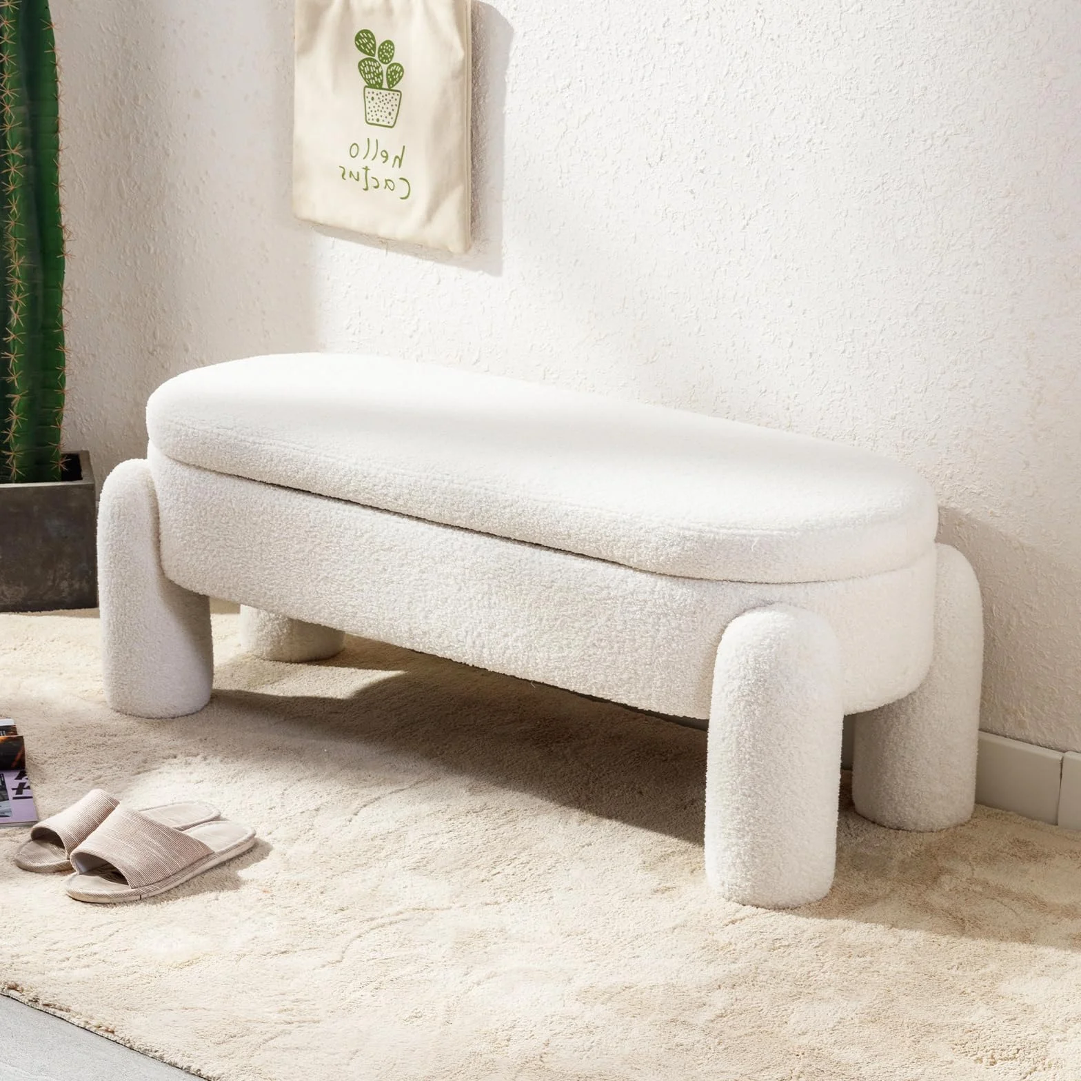 chairus Banco de Almacenaje para Pie de Cama Bancos Tapizados de Piel sintética, Banqueta con Patas Baúl para Tocador/Recibidor, Blanco