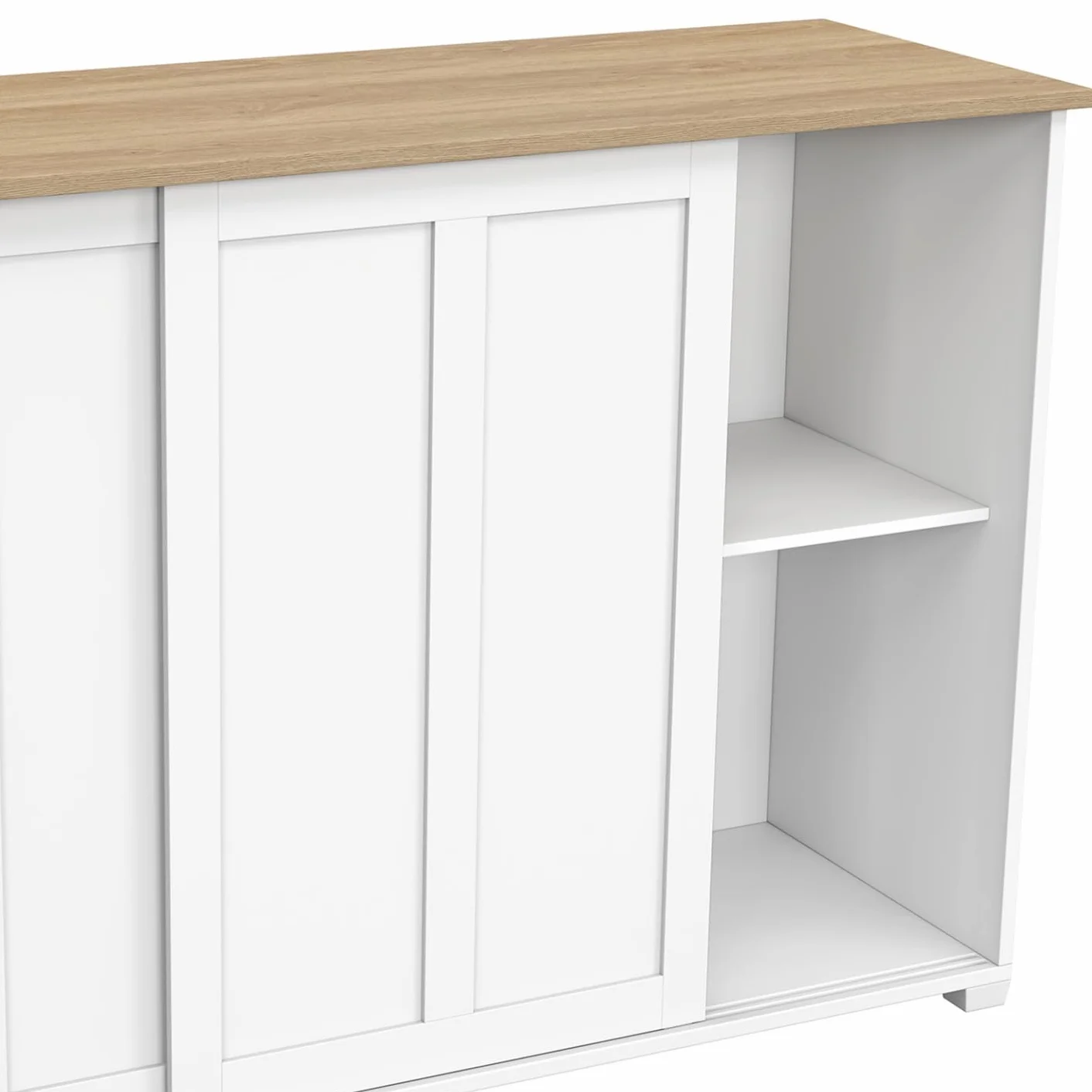 IDMarket - Aparador Jango de 100 cm con 2 puertas correderas, blanco y tablero de madera