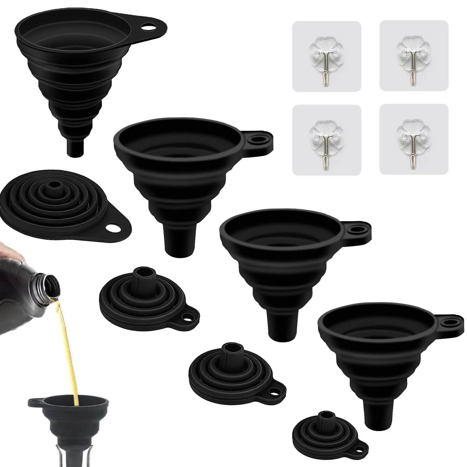 Embudo Plegable de Silicona 4 Tamaños S/M/L/XL para Cocina Cerveza