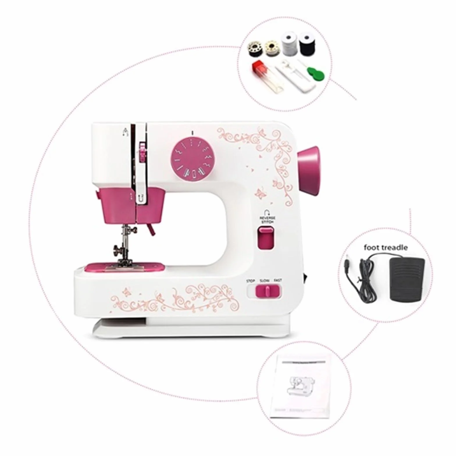 Máquina De Coser Eléctrica Escritorio For El Hogar, Overlock For Ropa DIY, 2 Velocidades, 12 Puntadas, Batería Portátil/adaptador DC Potente Silenciosa Y Estable