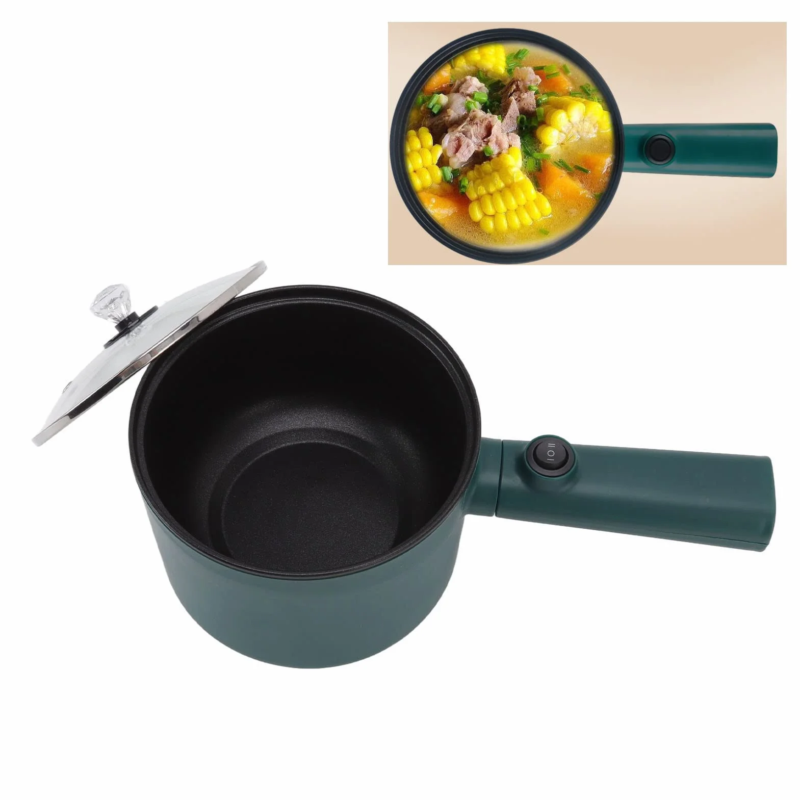Tnfeeon Olla eléCtrica para Cocinar Al 1 8 L Multifuncional Antiadherente para Dormitorio Oficina PortáTil para Cocinar Ramen Apta para Fideos Bistec Cocina Huevos Saltear FreíR Pasta