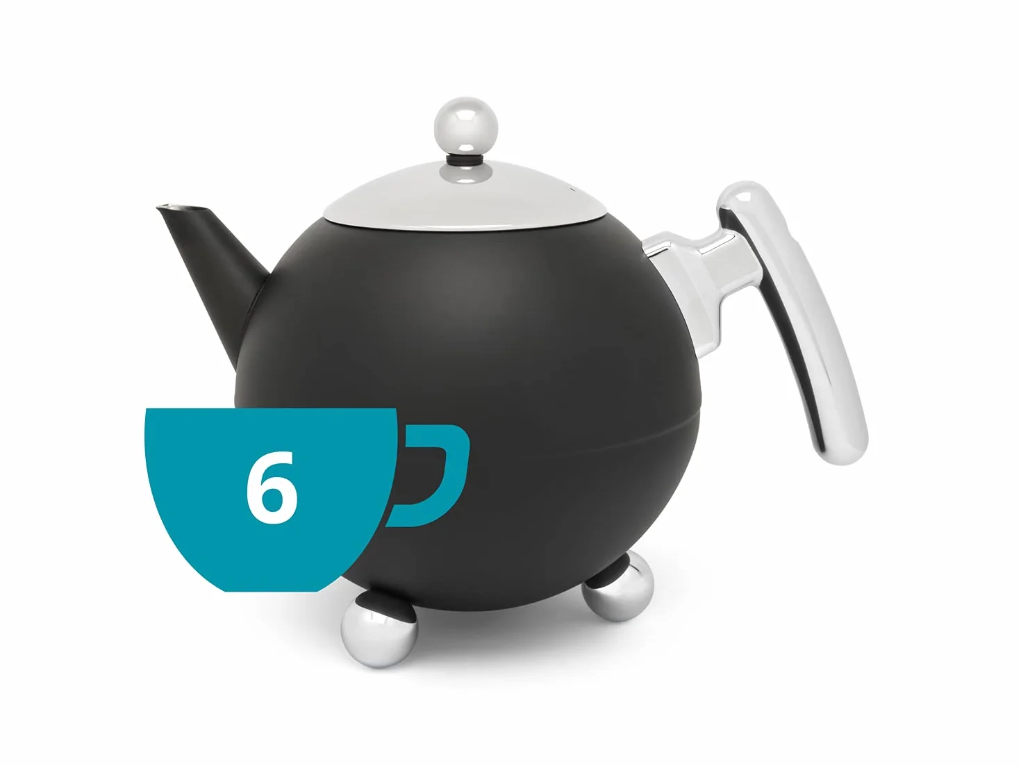 Bredemeijer Tetera Duet® Bella Ronde 1,2L, negro mate, accesorios de cromo