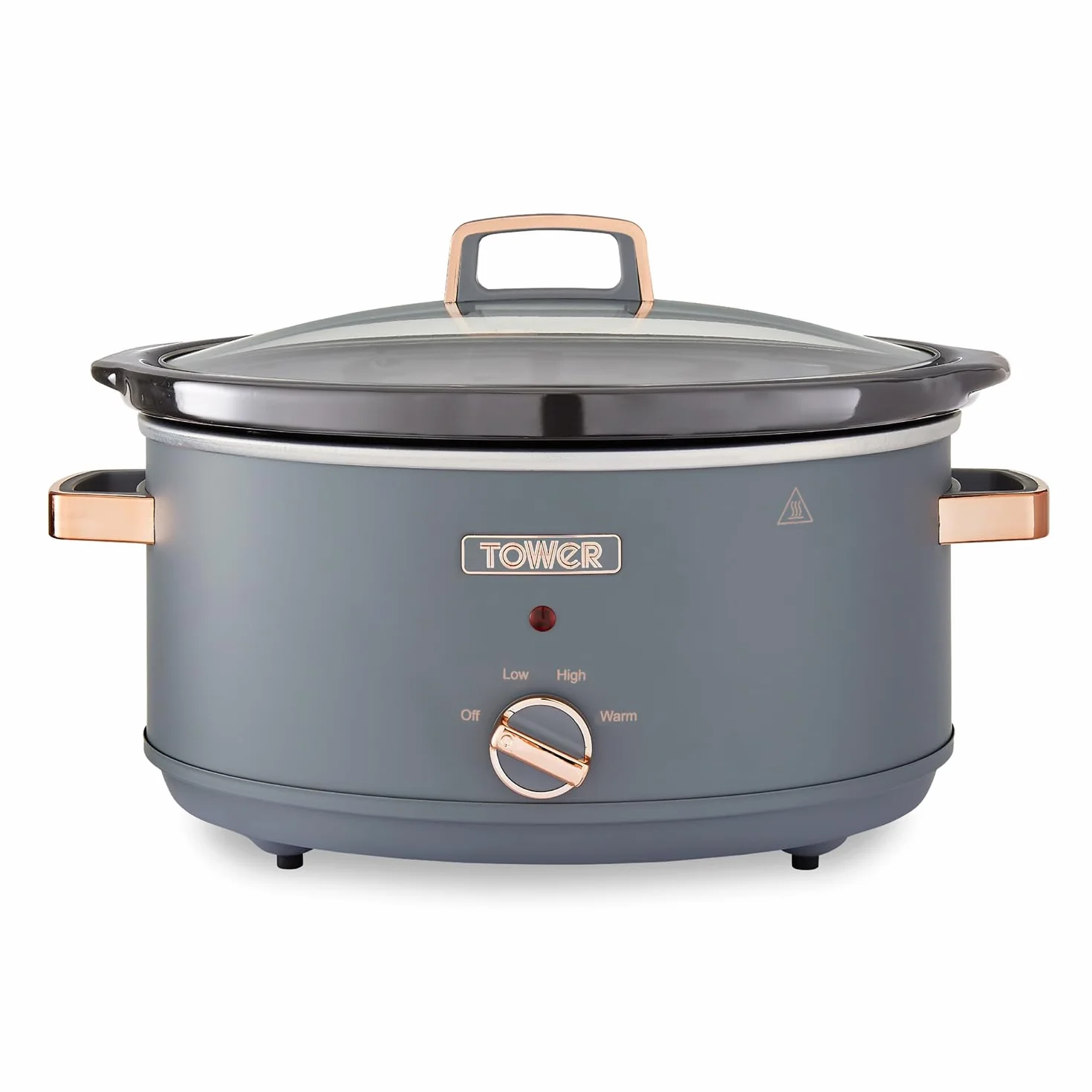 Tower T16043GRY Olla de Cocción Lenta de 6.5 Litros, Modelo Cavaletto – Olla Lenta con 3 Ajustes de Temperatura, Asas de Tacto Frío - Gris y Rosa Oro