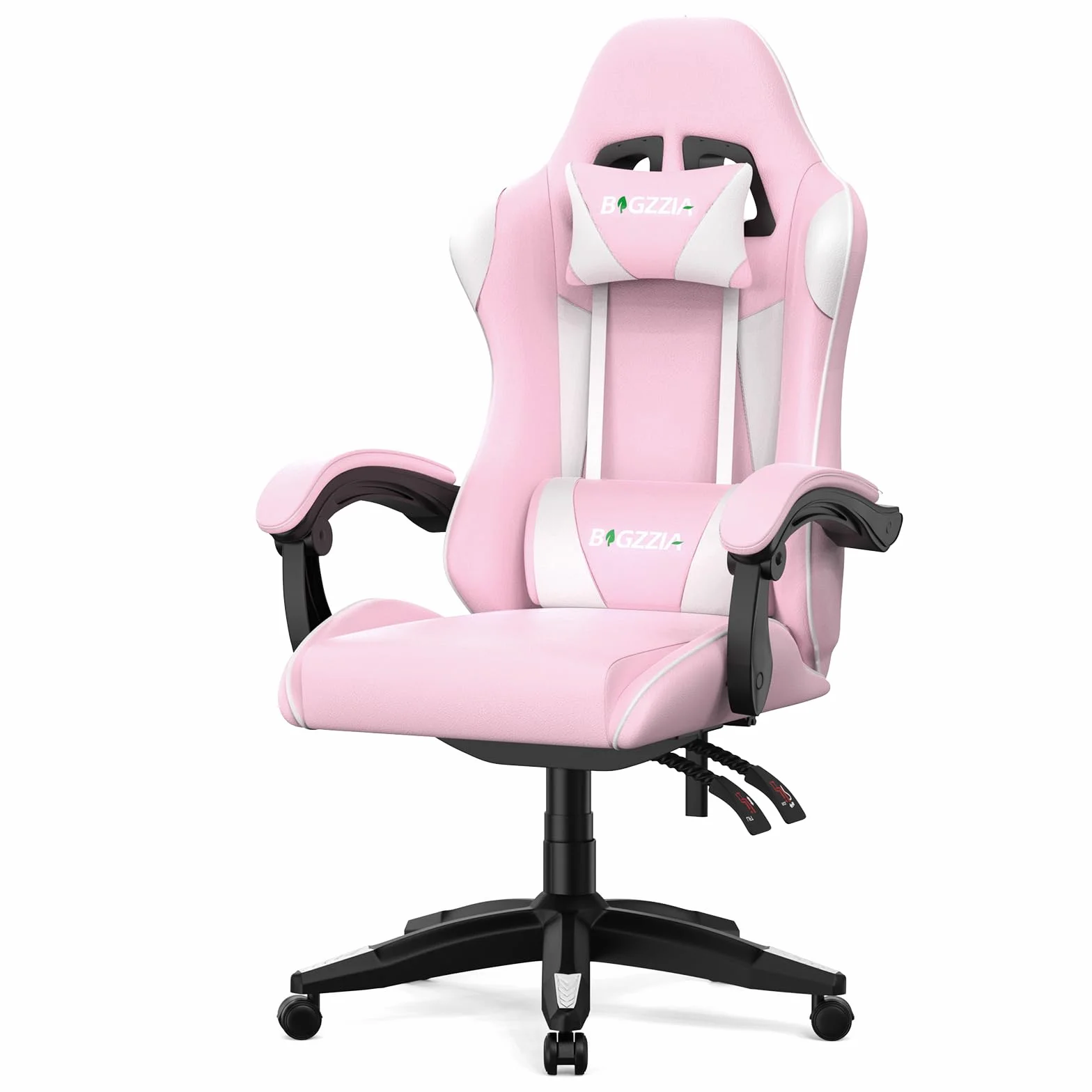 bigzzia Silla Gaming,Silla Ergonómica de Oficina en Cuero PU,Regulable en Altura con Soporte Lumbar y Reposacabezas,Respaldo Reclinable 155°,Silla Gamer Adulto Niño(Rosado)